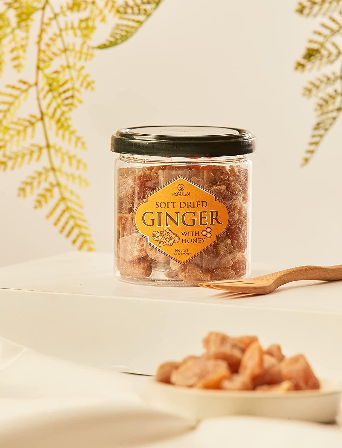 Homtiem Dried Crystallized Ginger 3.5oz Chewy & Delicious, Less Sweet