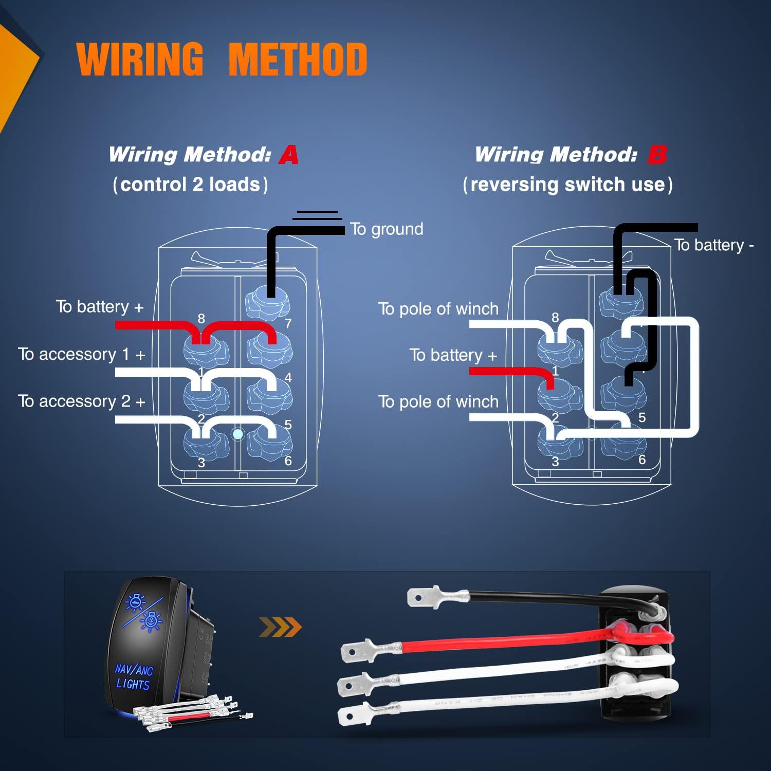 Nilight NAV/ANC Rocker Switch 7Pin Marine Boat Navigation Anchor Lights