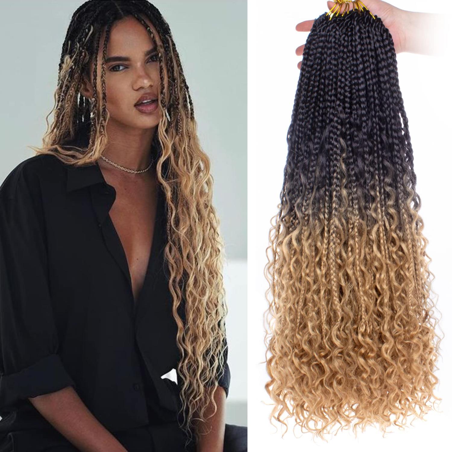 Unionbeauty 24 Inch 8 Packs Boho Box Braids Crochet Hair Curly Ends