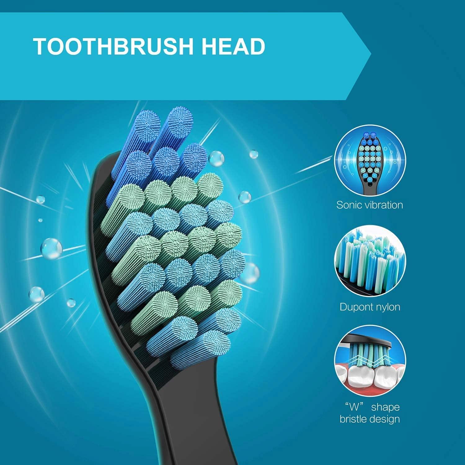 6 Pack Replacement Toothbrush Heads For Fairywill Electric Toothbrush - W Shape Design