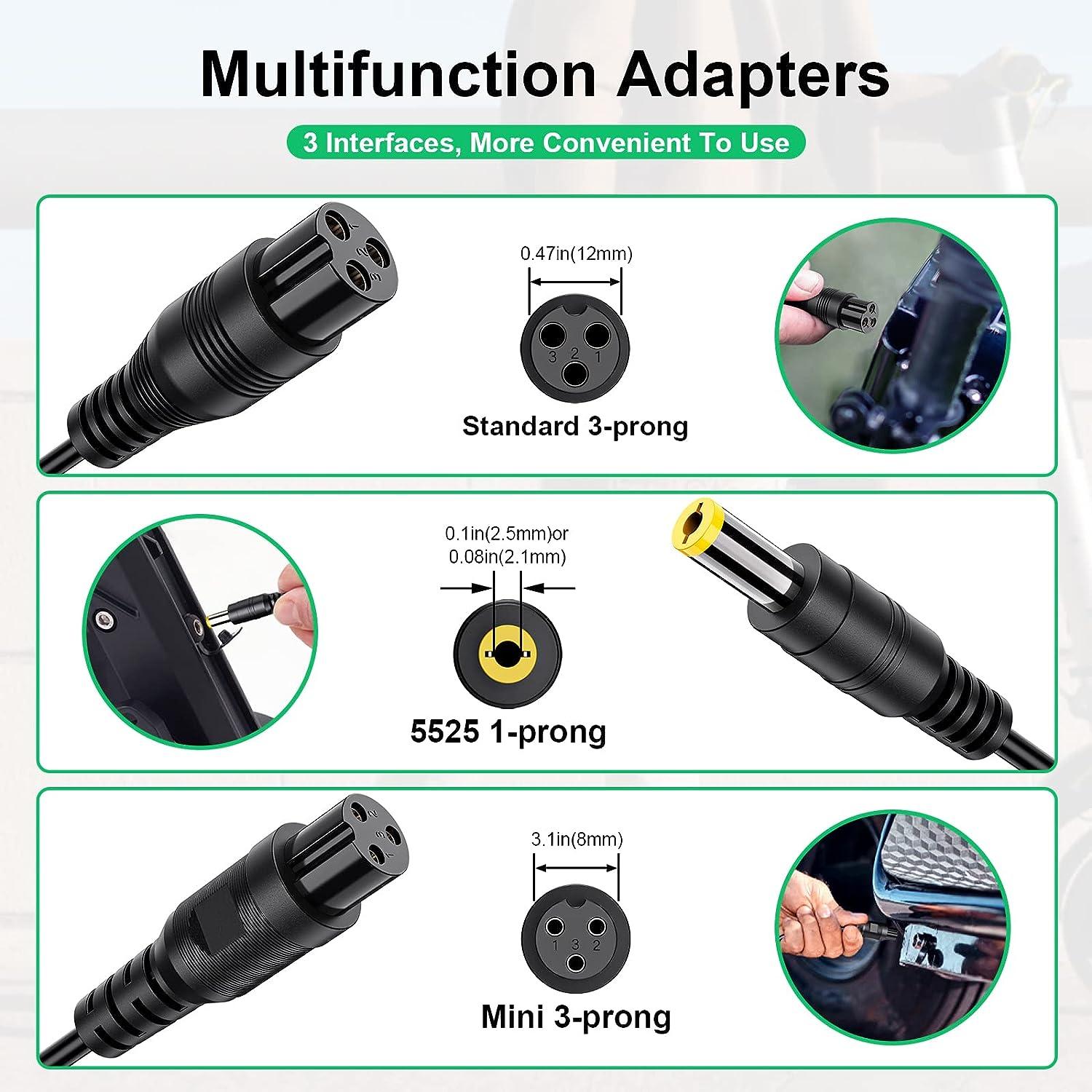 3-in-1 Replacement Charger 42V/36V 2A | Compatible With Jetson, Swagtron, Gotrax Electric Scooters