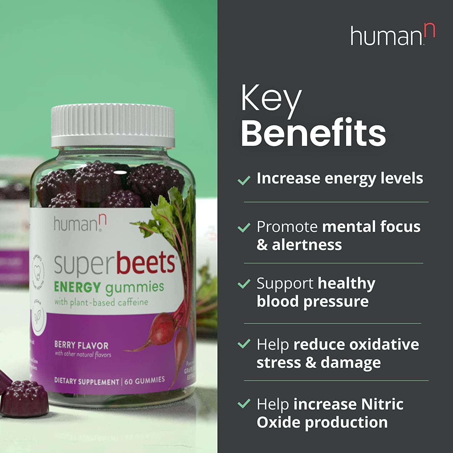 HumanN SuperBeets Energy Gummies Nitric Oxide Booster for Quick