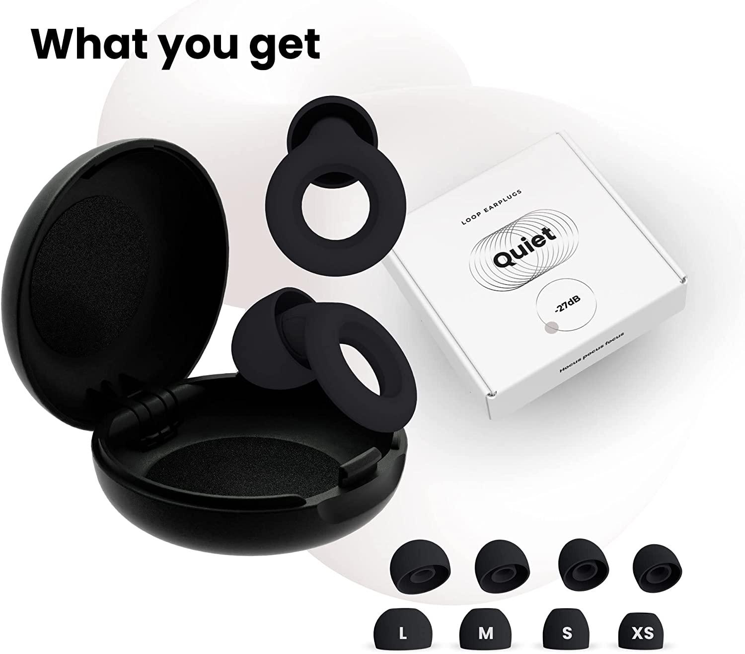 Loop Quiet Noise Reduction Earplugs – Super Soft Reusable Hearing  Protection in Flexible Silicone for Sleep Noise Sensitivity & Flights - 8  Ear Tips in XS/S/M/L – 27dB Noise Cancelling – Black