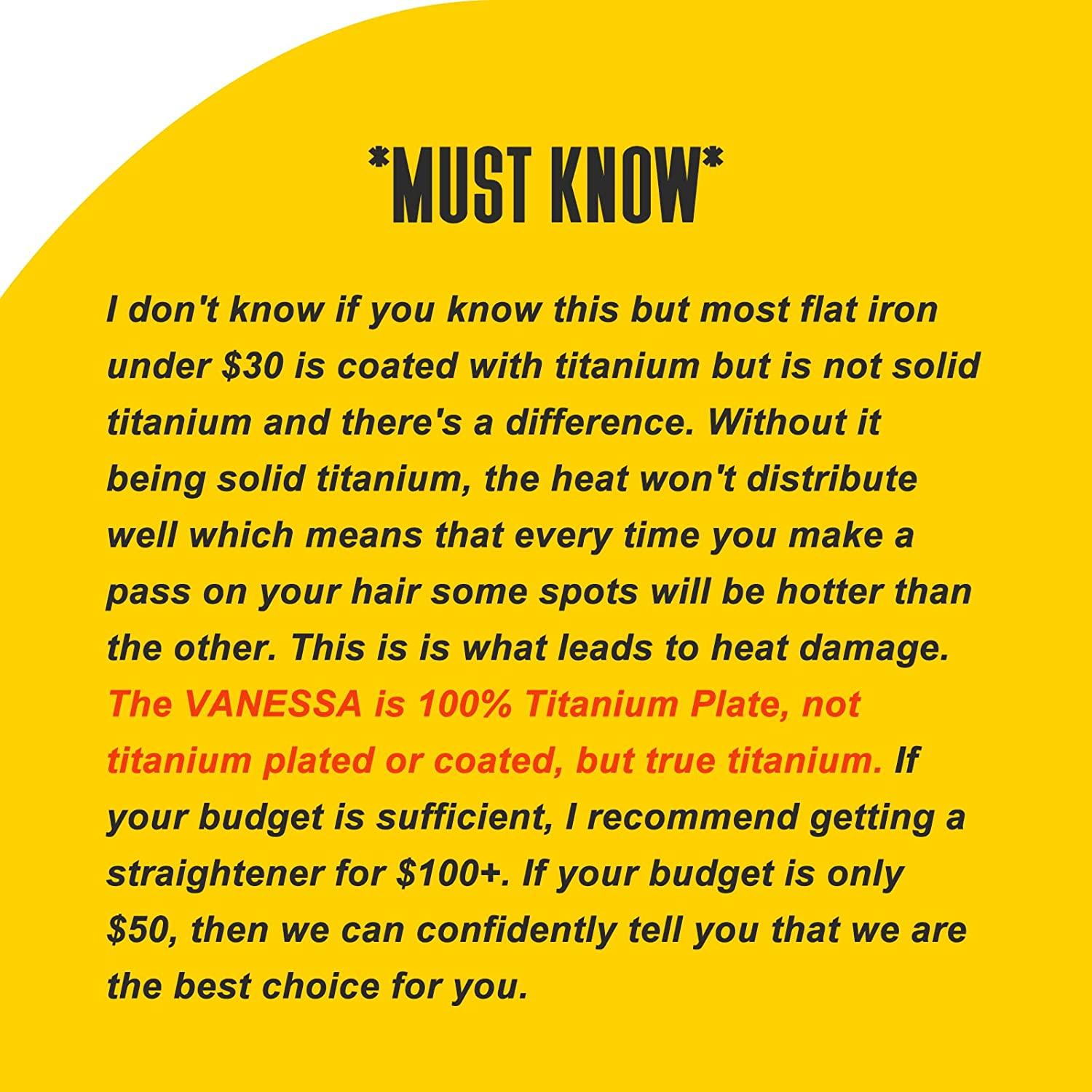 VANESSA PRO 100% Pure Titanium Flat Iron - One Pass for Sleek ...