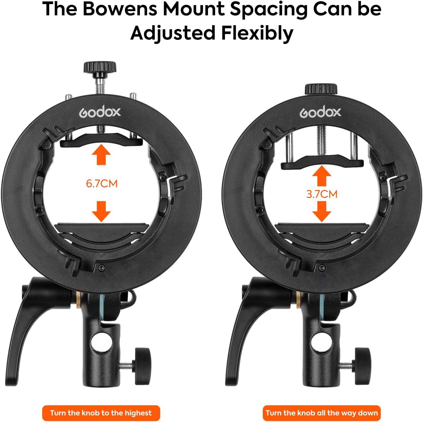 Support Godox S2 Pour Speedlite - Compatible Support Bowens - Angle Réglable, En PVC Robuste