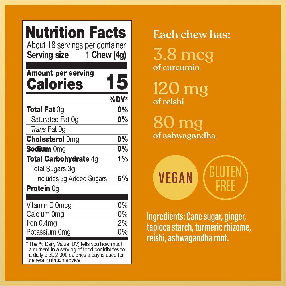 Chimes Tranquil Turmeric Adaptogen Ginger Chews Candy (1 Pack With