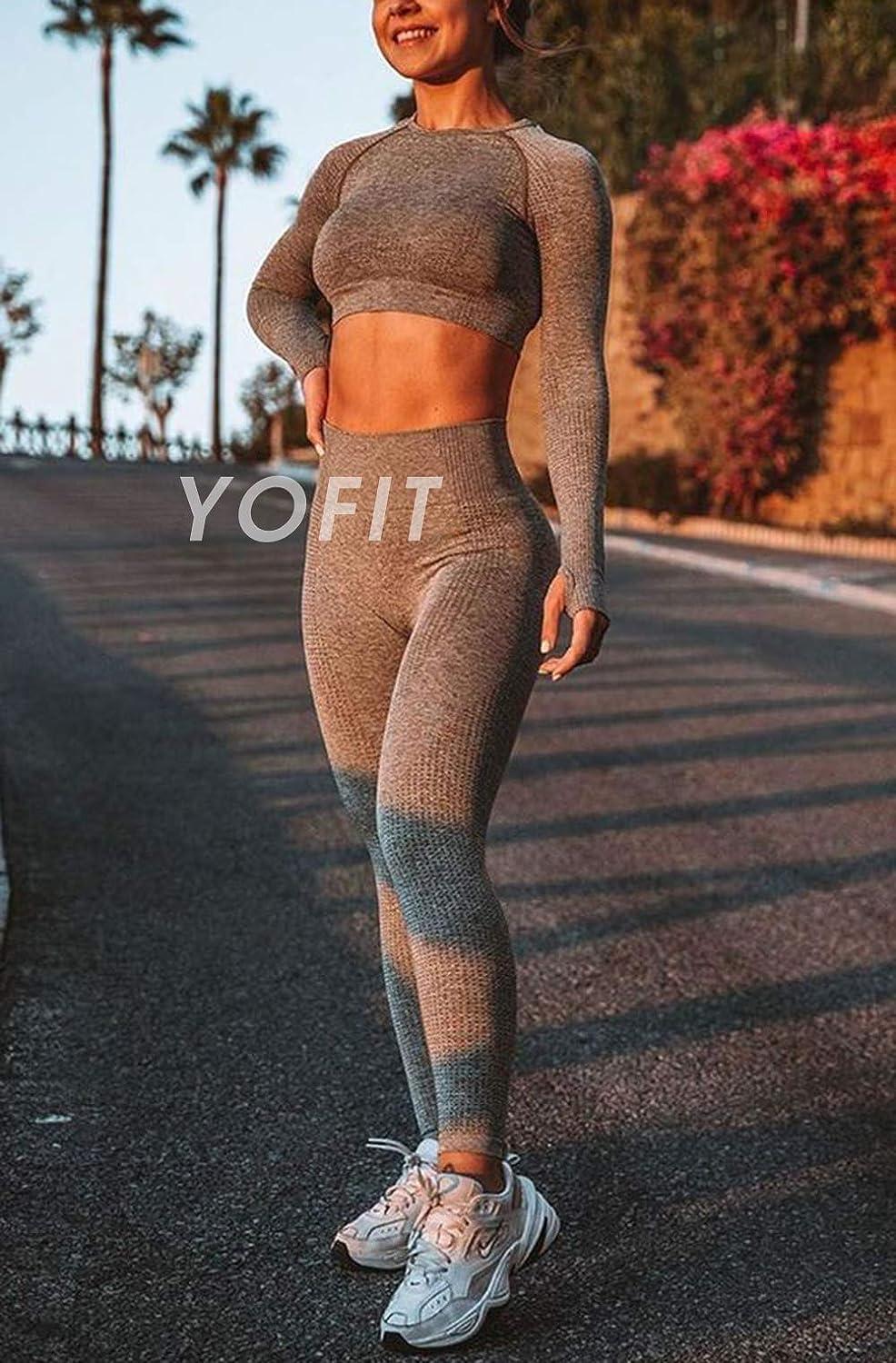 Women 2 Piece Workout Outfits Sports Bra Seamless High Waist Leggings Yoga  Gym Activewear Set