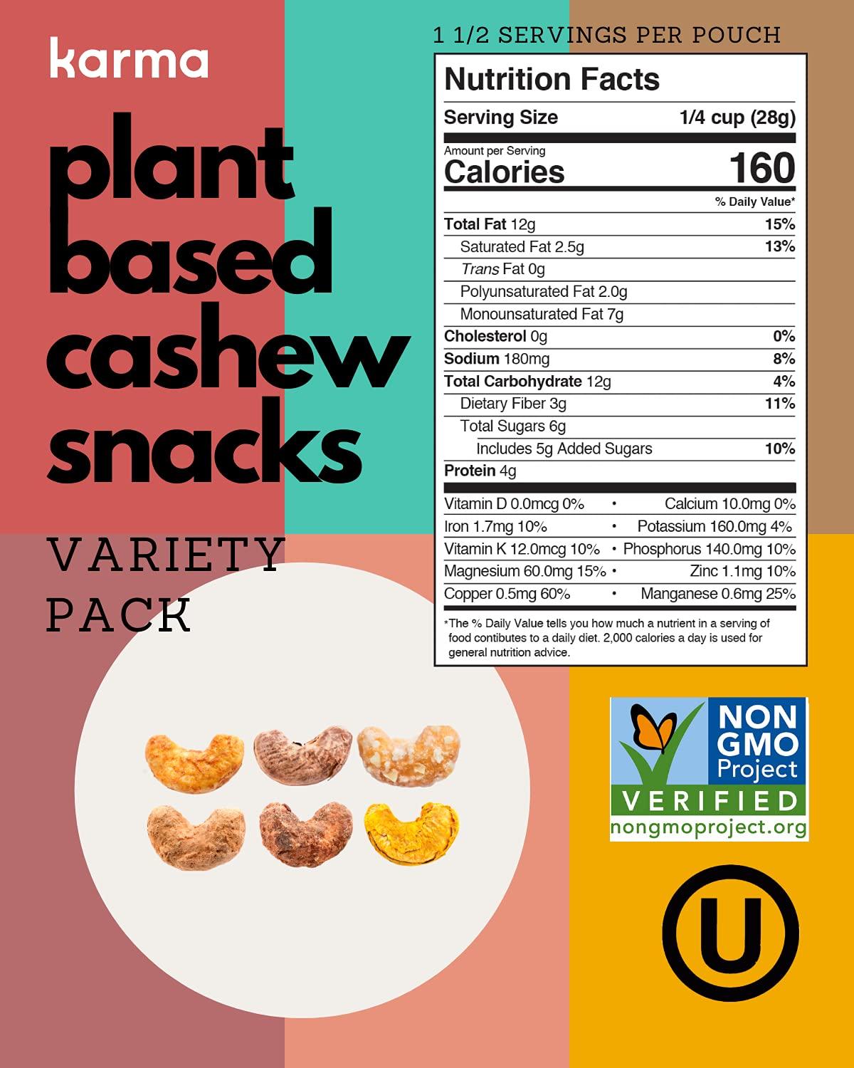 Karma Nuts Sample Flavors Variety Pack Whole Roasted Cashews, Vegan