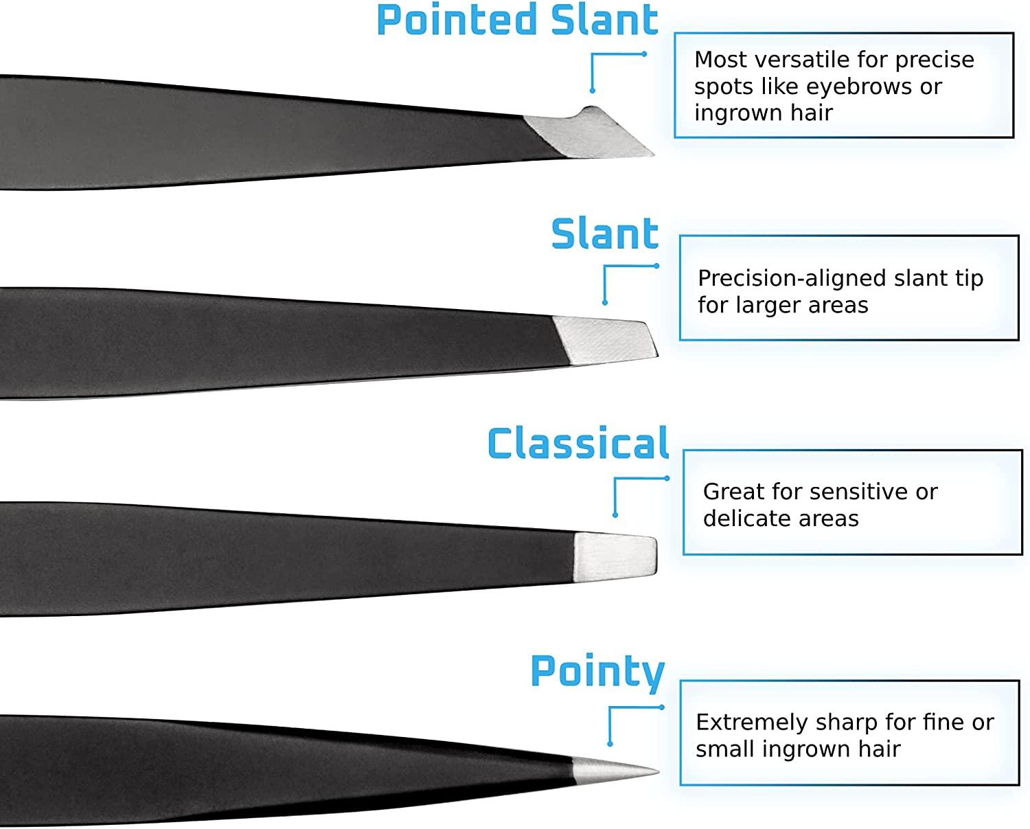 Rikans Precision Tweezers Set Pack of 4 Black Professional Tweezers