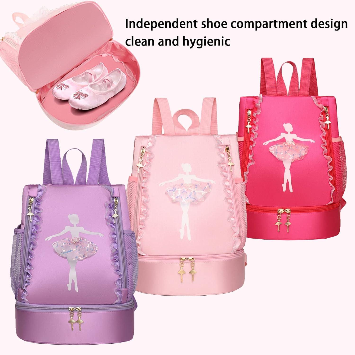 Yitengteng Ballet Dance Backpack with (Pink) Tap Latin Bag Yoga Separate for Bag Storage Gymnastics Little Jazz Dance Dance Shoe Bag Compartment Girls Toddler Ballerina Dance