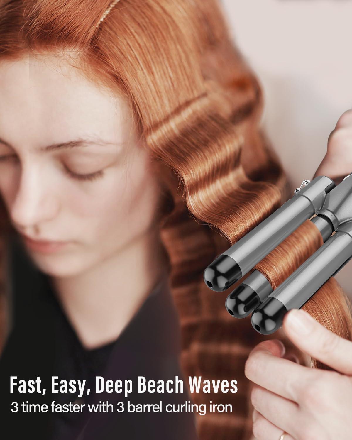 Lockenstab Set 5 in 1 - Professionelles Wave Eisen mit 3 F ssern Keramisch  Temp.-Regulierung Schnelles Heizen Zubeh r inkl. Handschuh & Clips - Ideale  ...