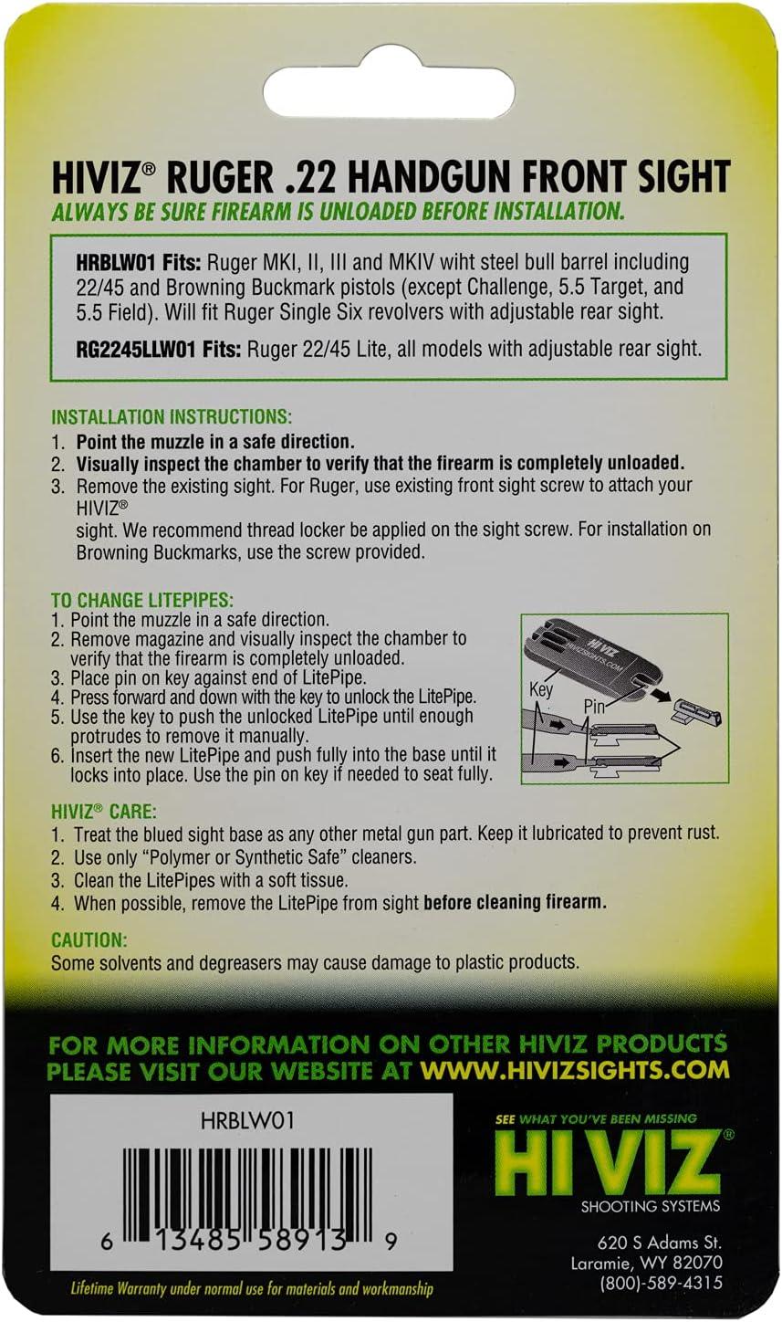 HIVIZ HRBLW01 Ruger Mark II/III Interchangeable LITEWAVE Front Handgun