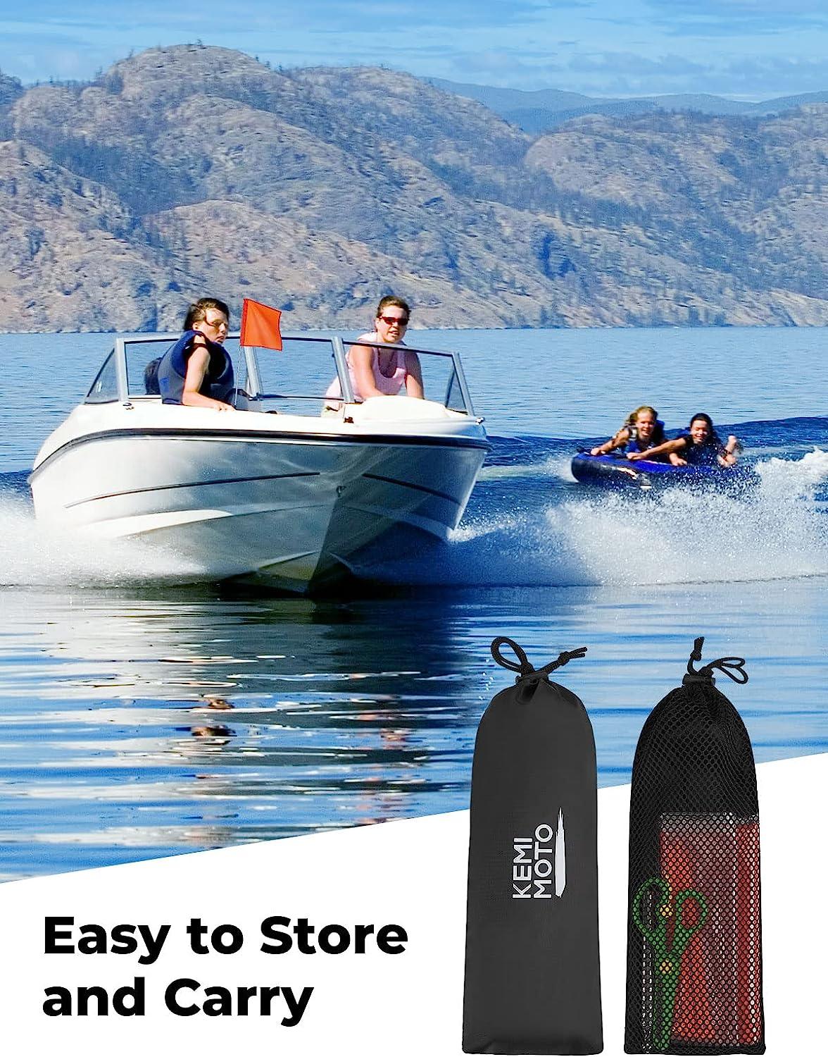 kemimoto Water Ski Flag, Orange Boat Flag with 48 Inches Adjustable Boat Flag Pole, Skier Down