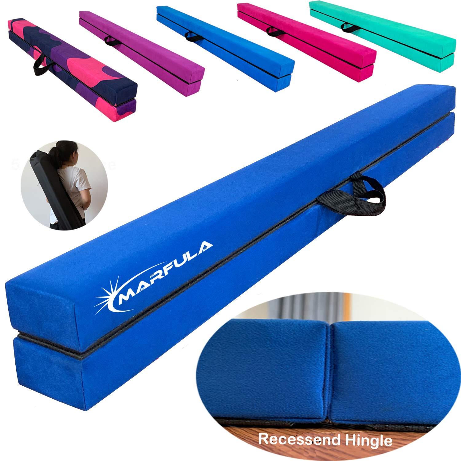 MARFULA 8 Ft Folding Wood Gymnastic Balance Beam Blue For Kids/Adults Home Use