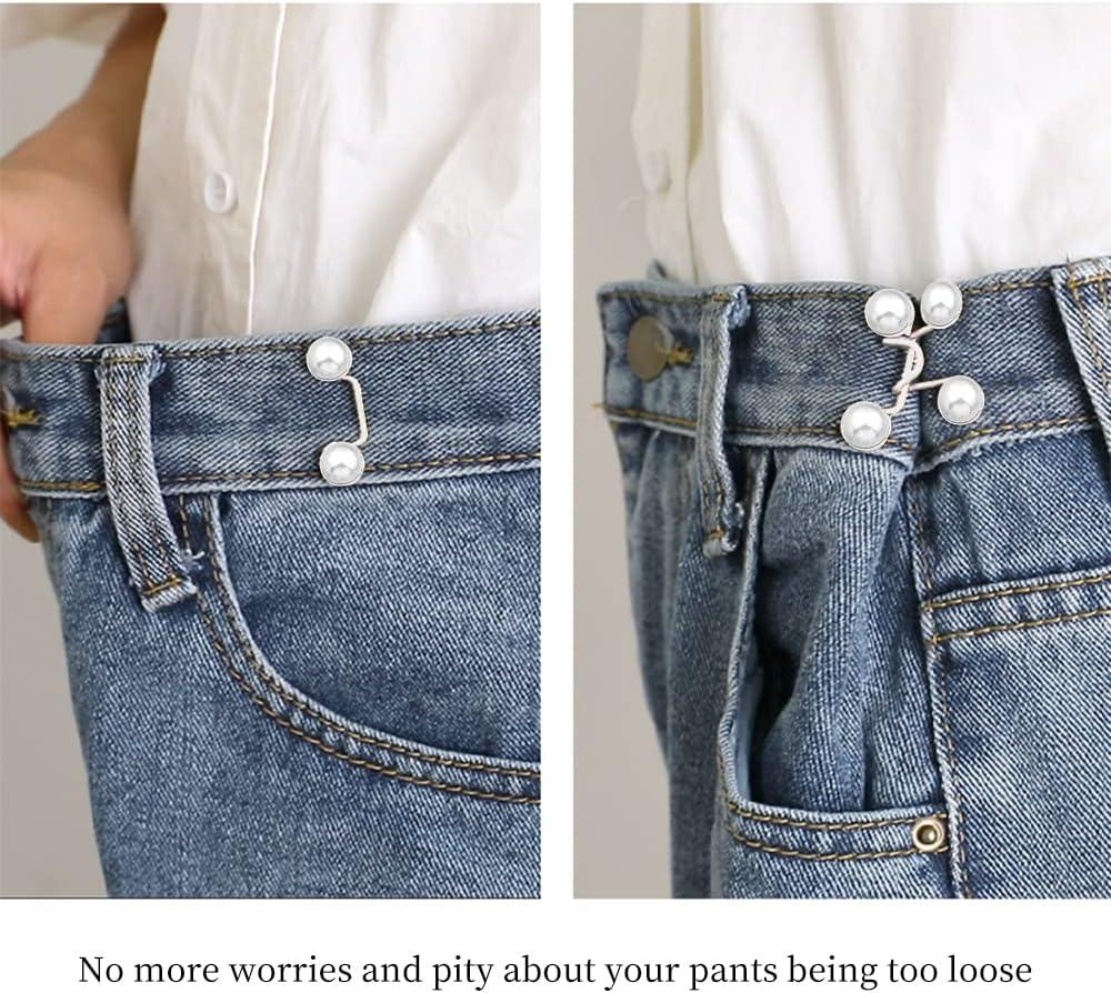 8 Pairs Pant Waist Tightener, GTAAOY Adjustable Jean Button Pin, No Sew Pant  Waist Tightener, Jeans