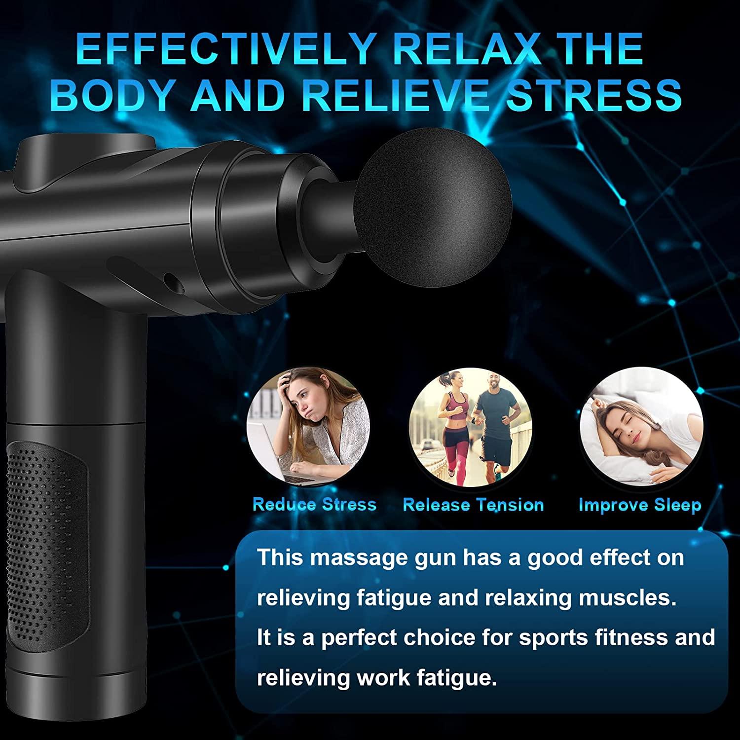  30 Gears LCD Touch Screen High Frequency Massage Gun Muscle  Relax Body Relaxation Electric Massager with Portable Bag 6 Heads-20  Gears-Carbon Black : Health & Household