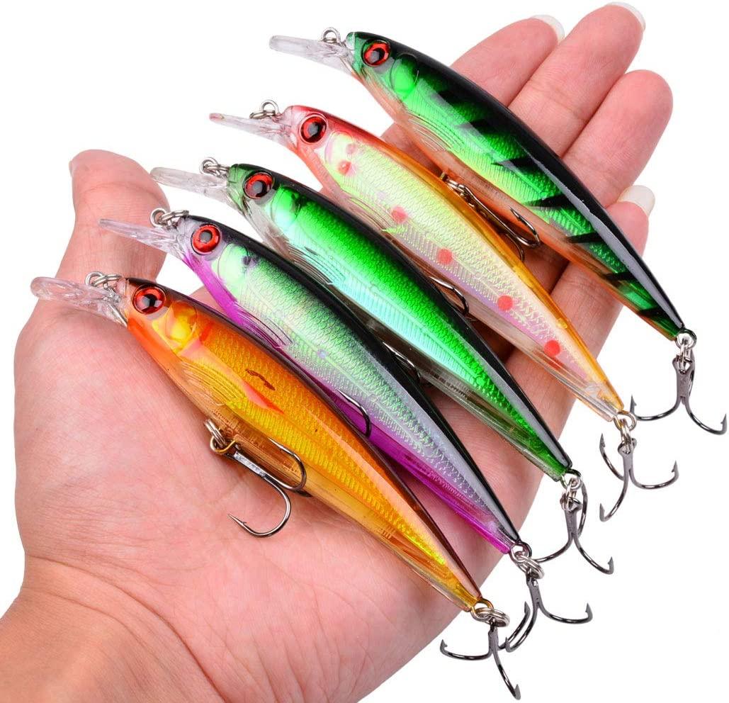 Aorace Fishing Lures Kit Mixed Including Minnow Popper Crank Baits with  Hooks for Saltwater Freshwater Trout Bass Salmon Fishing Item-D 43pcs