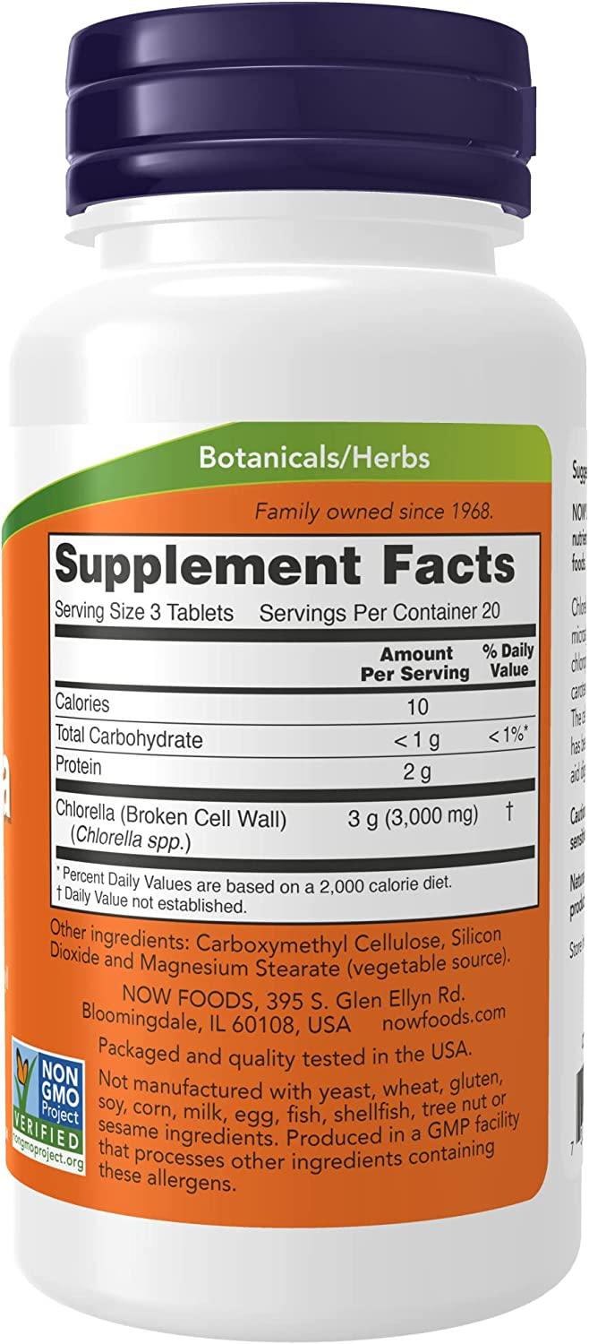 NOW Chlorella 1000 mg Tablets with Chlorophyll, BetaCarotene, Vitamin