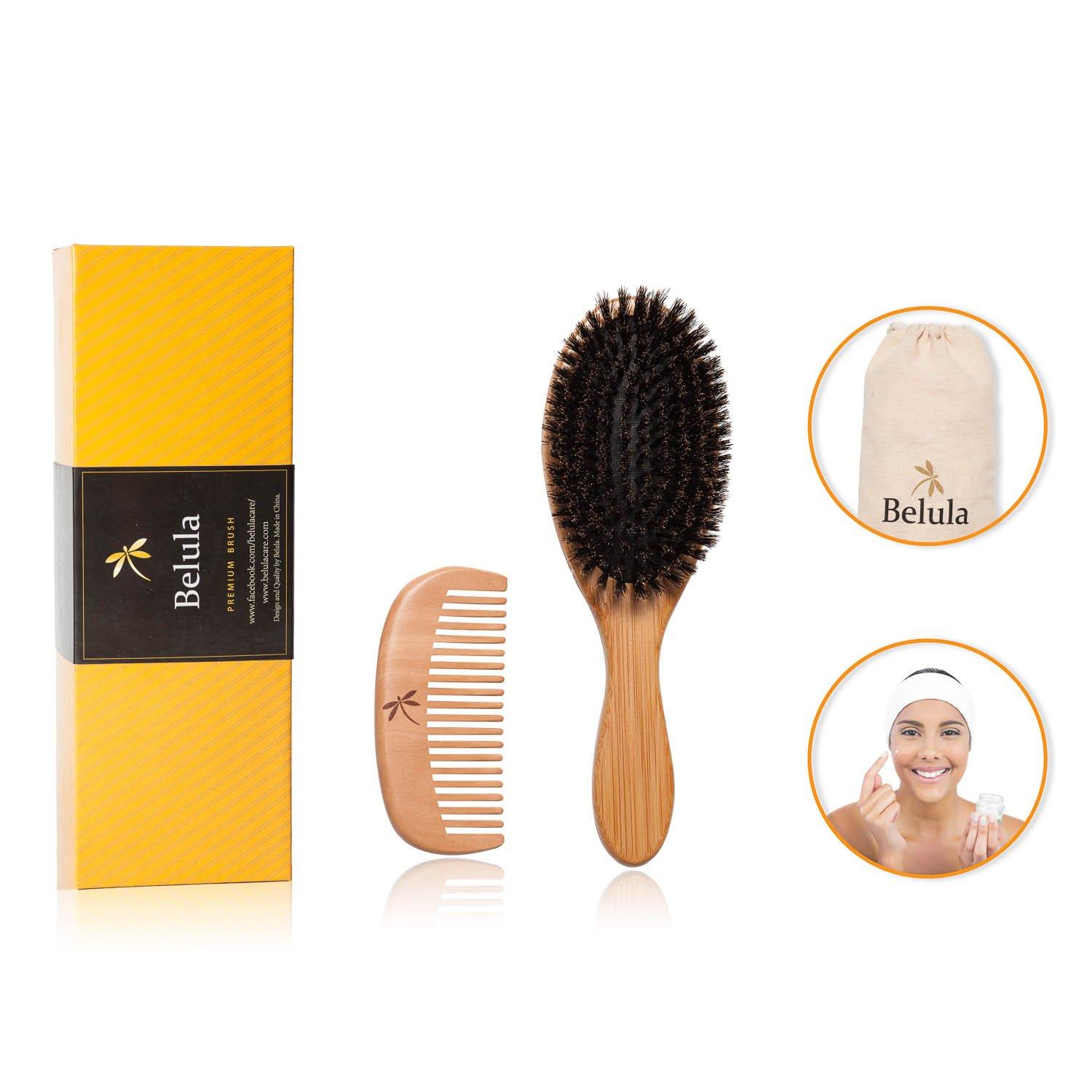 Belula 100% Boar Bristle Hair Brush Set. Soft Natural Bristles for Thin and  Fine Hair. Restore Shine And Texture. Wooden Comb, Travel Bag and Spa  Headband Included!