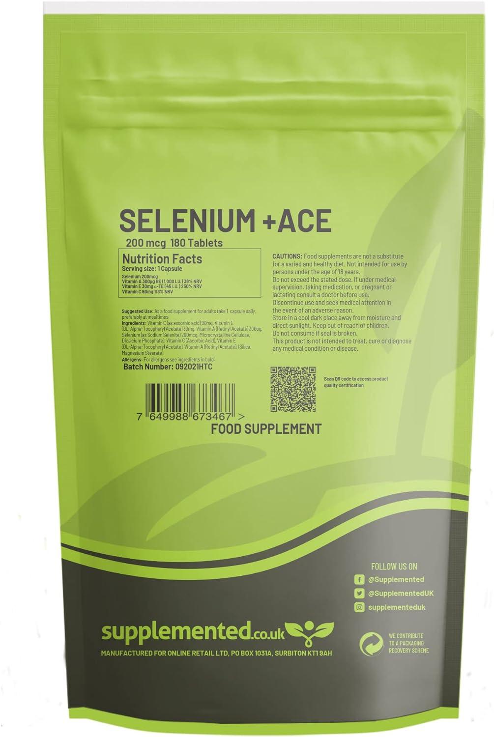 Selenium 200mcg & ACE RDA 90 Tablets UK Made. Pharmaceutical Grade