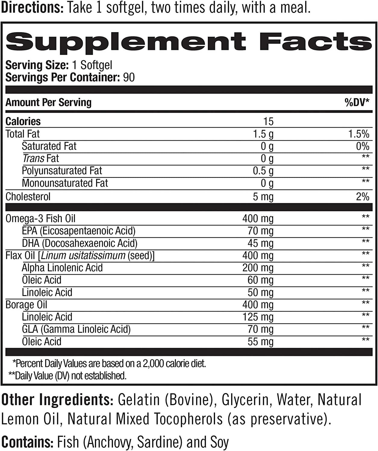 Natrol Omega 369 Complex Softgels, 1,200mg, 90 Count 90 SGel 90 Count