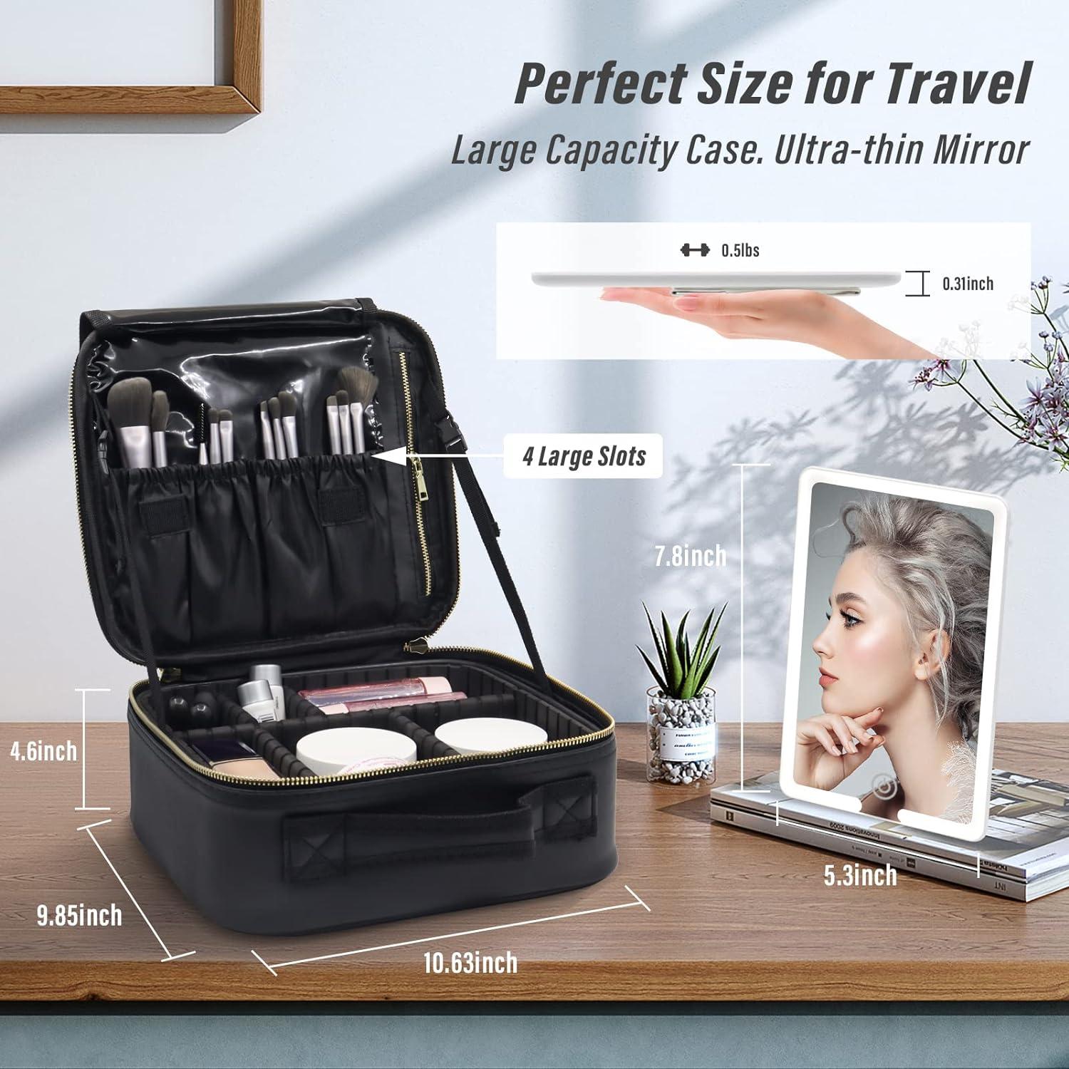 Portable makeup case with lighted 2025 mirror