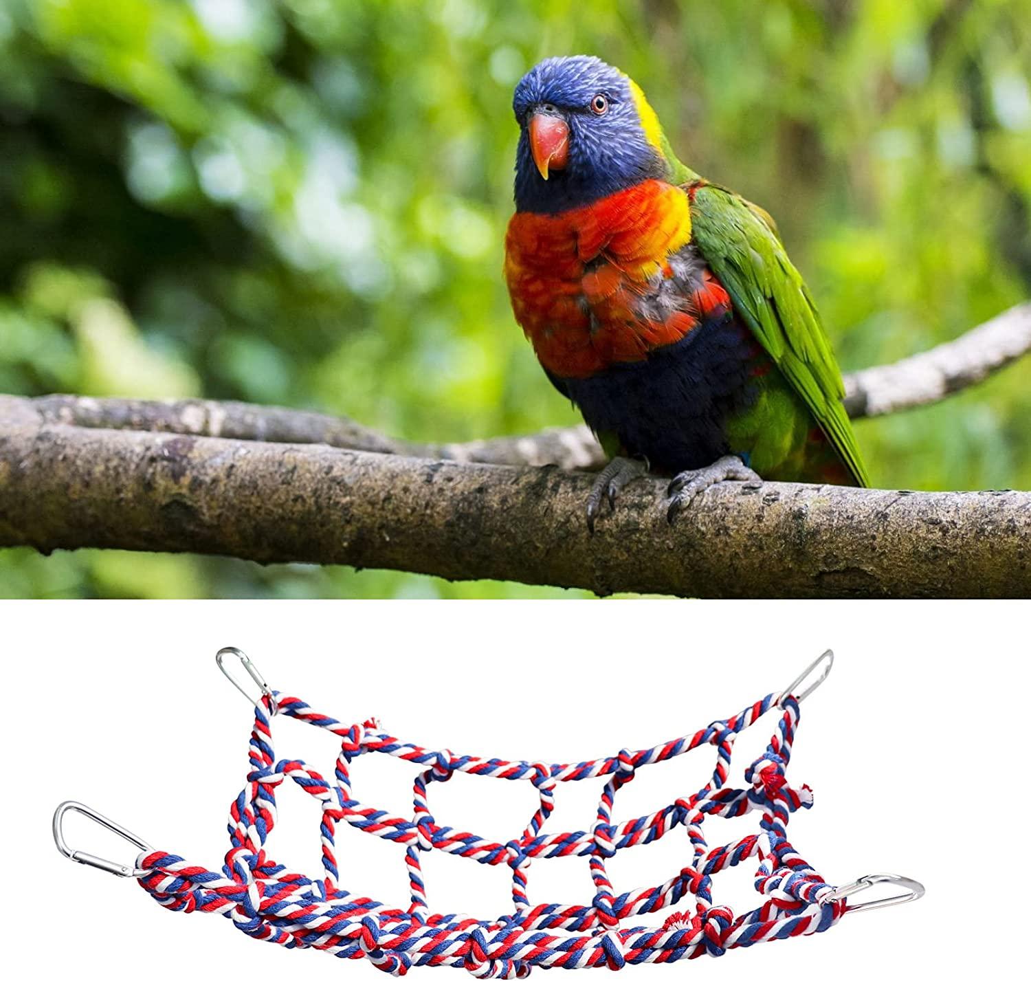 2 Pack Colorful Bird Rope Net, Rat Climbing Rope Net, Pet Hanging Hammock,  Bird Ladder Rope Bridge, Small Animal Rope Net Toy, Cage Decor Accessories  for Rat Hamster Bird Ferret Small(11 8 Inches)