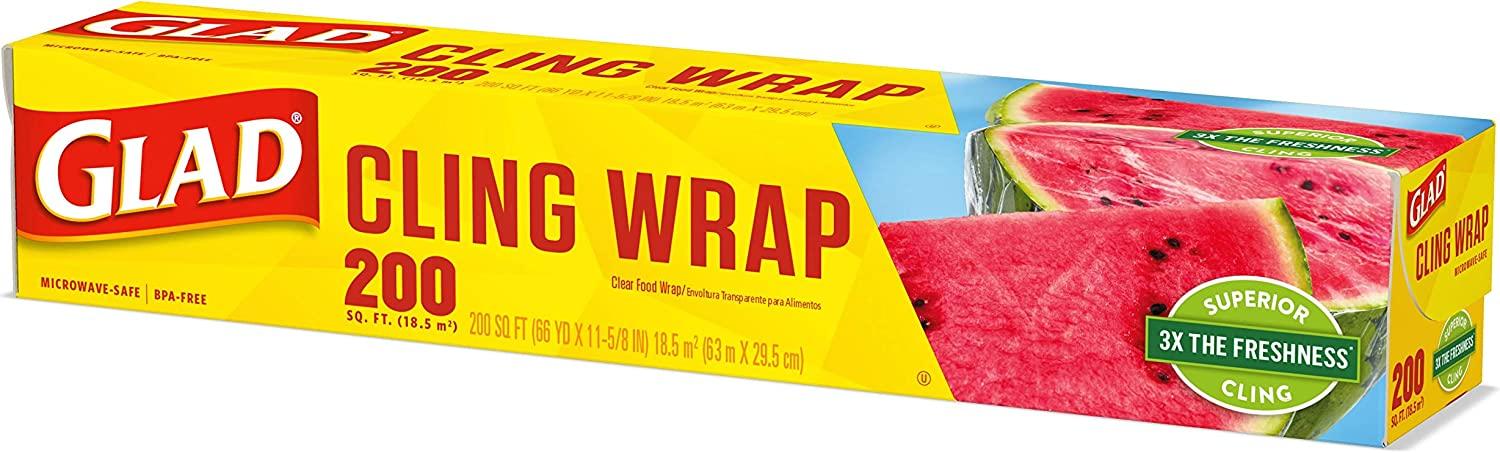Glad Clingwrap Plastic Wrap, 200 Square Foot Roll, Clear 
