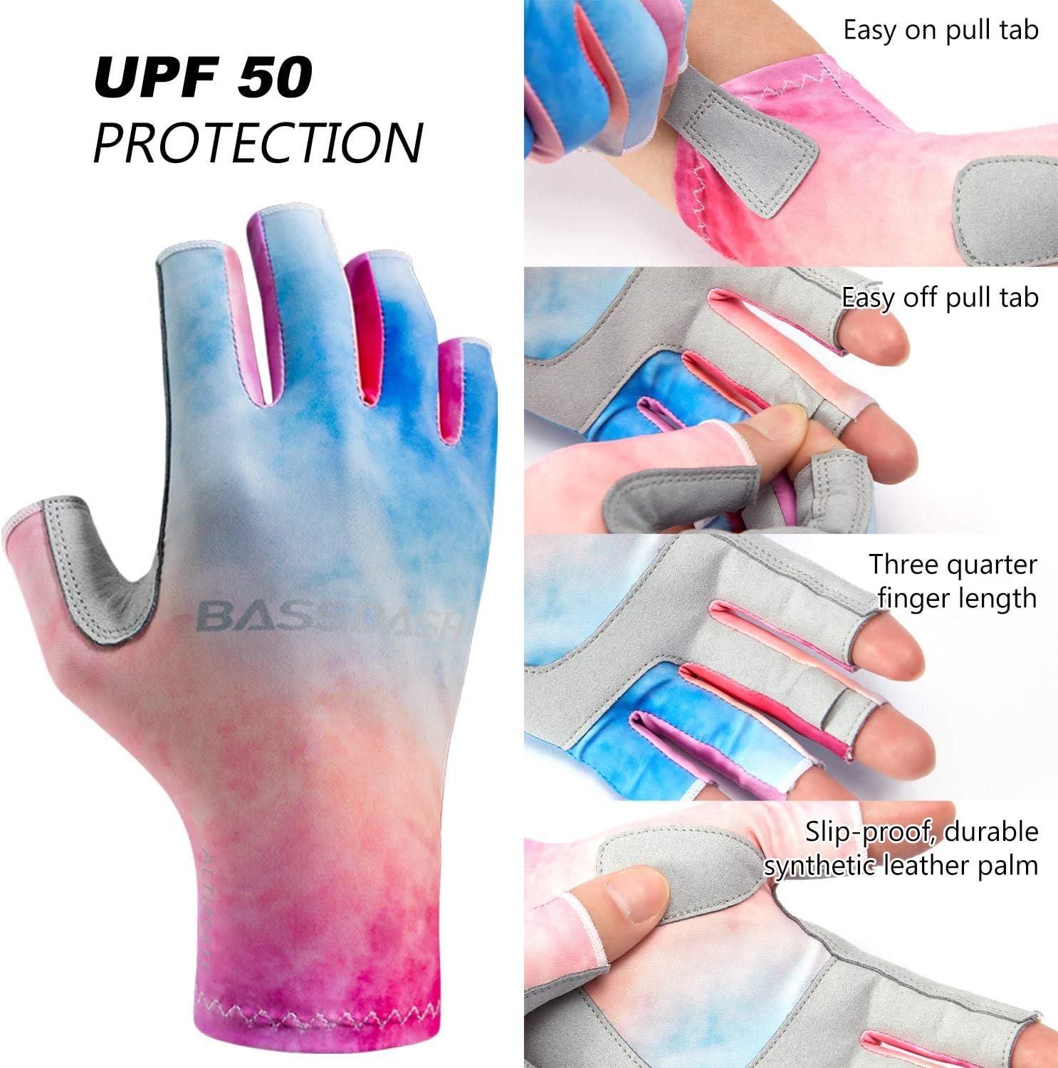 BASSDASH ALTIMATE UPF 50+ Womens Fishing Gloves UV Sun Protection  Fingerless Gloves for Kayaking Paddling Hiking Cycling Driving Shooting  Training Rosy Clouds Small