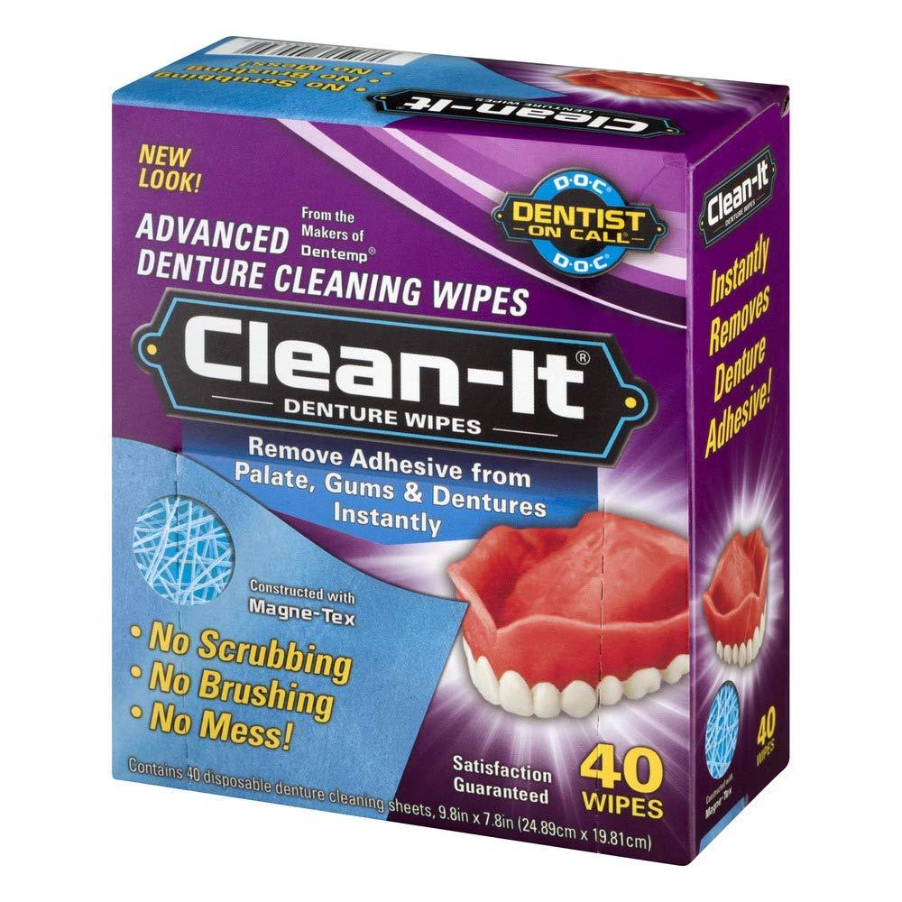 CleanIt Denture Wipes 40Count Convenient Denture Cleaning Wipes