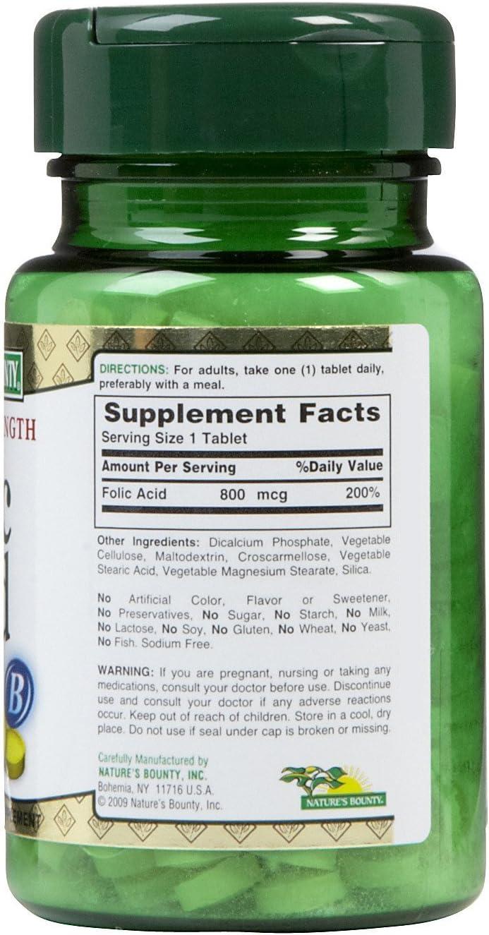 Nature's Bounty Folic Acid 800 mcg Tablets - Maximum Strength (250 ...