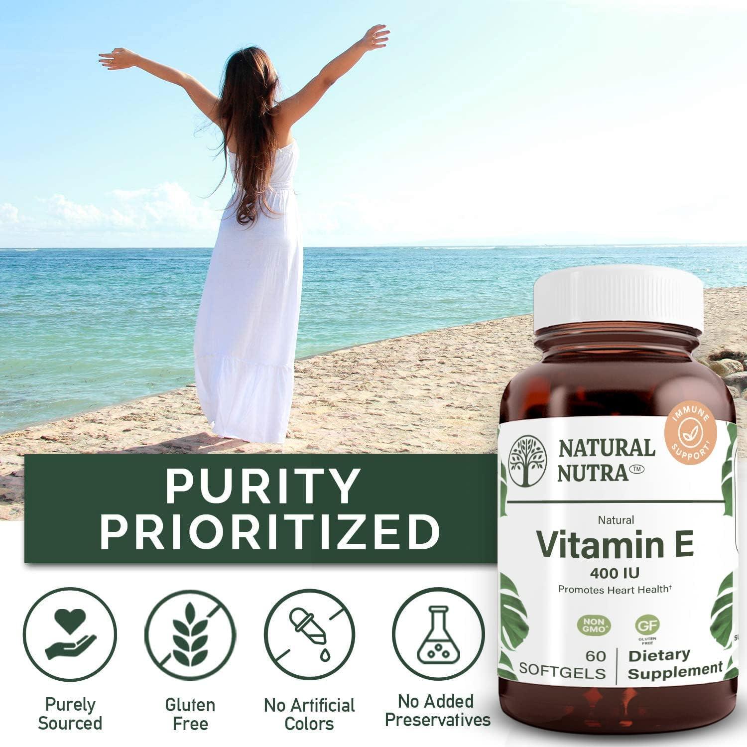 Natural Nutra dAlpha Tocopherol Vitamin E 400 IU Supplement Promotes Skin Hair and Nails Heart