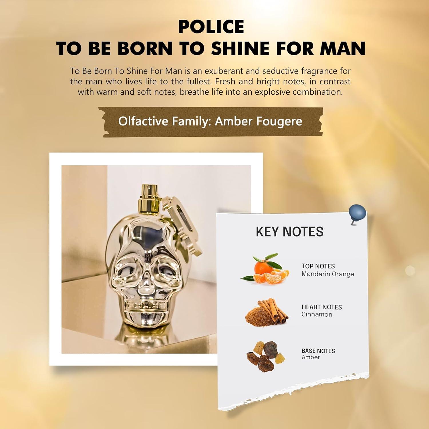 Police Born To Shine for Him Cologne for Men - Notes of Spearmint Oil Apple  Accord and Mandarin Oil - Powerful and Energetic - 4.2 oz EDT Spray | Buy  Now with