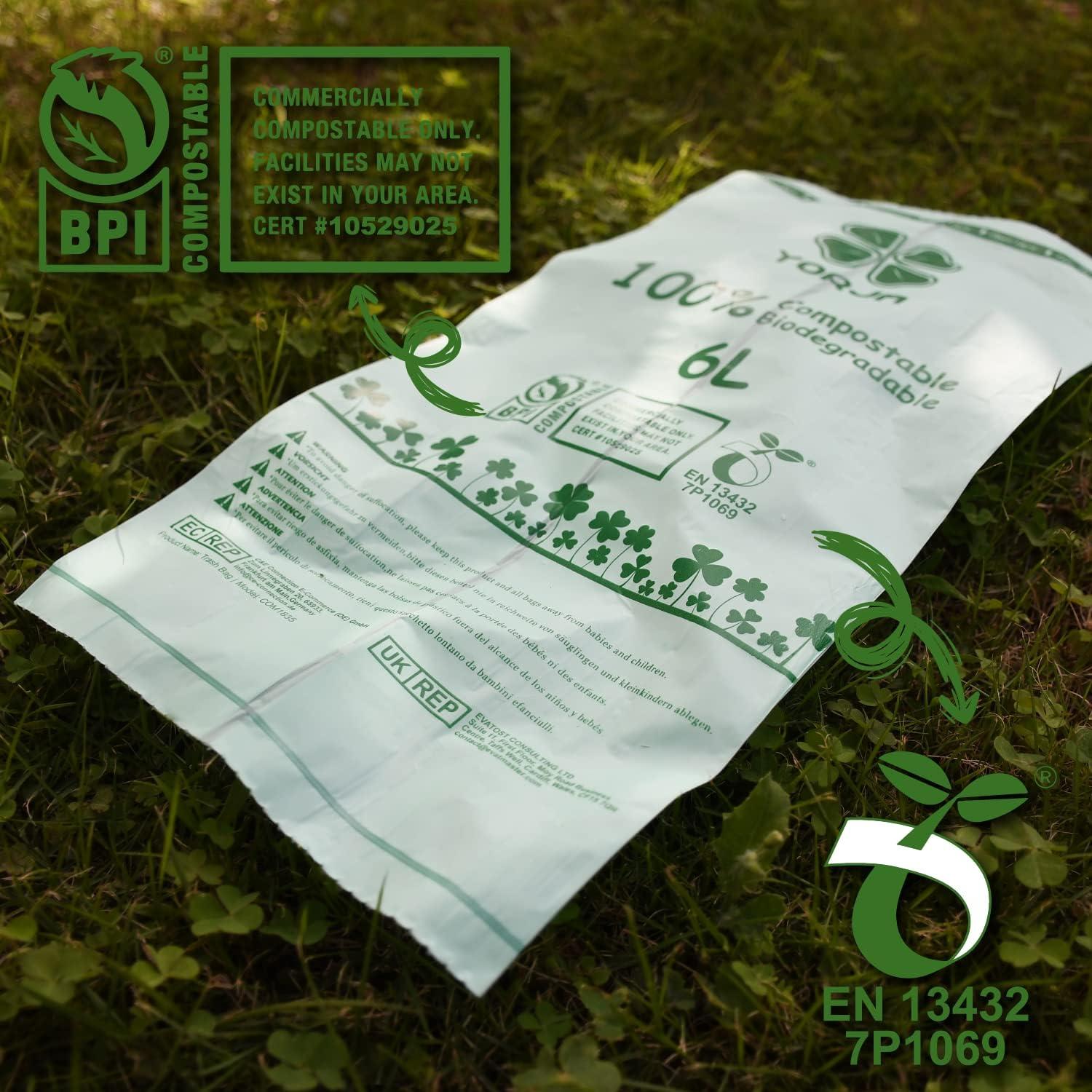 1.6 Gallon, 6 Liter, Compostable Bags with Handles