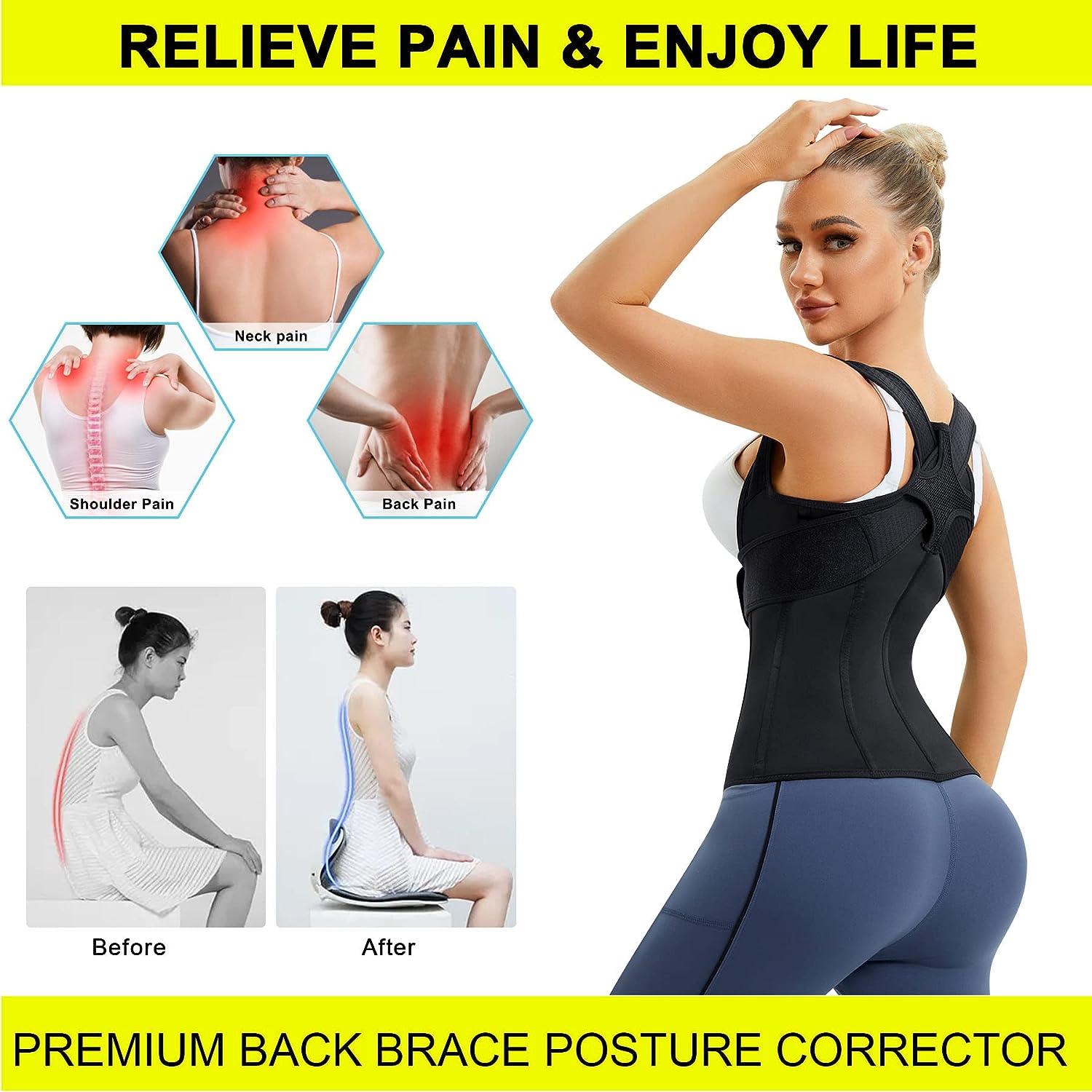 URSEXYLY Back Brace For Women Waist Trainer Vest Tummy Control Body Shaper  Back Straightener Posture Corrector Spinal Neck Shoulder Support Adjustable Posture  Trainer(M Black) Medium Black