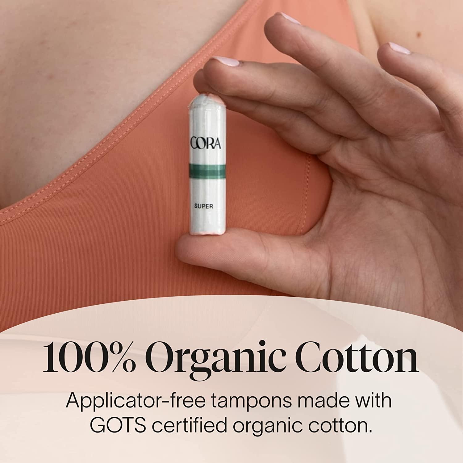 Cora 100 Organic Cotton NonApplicator Tampons Super Absorbency