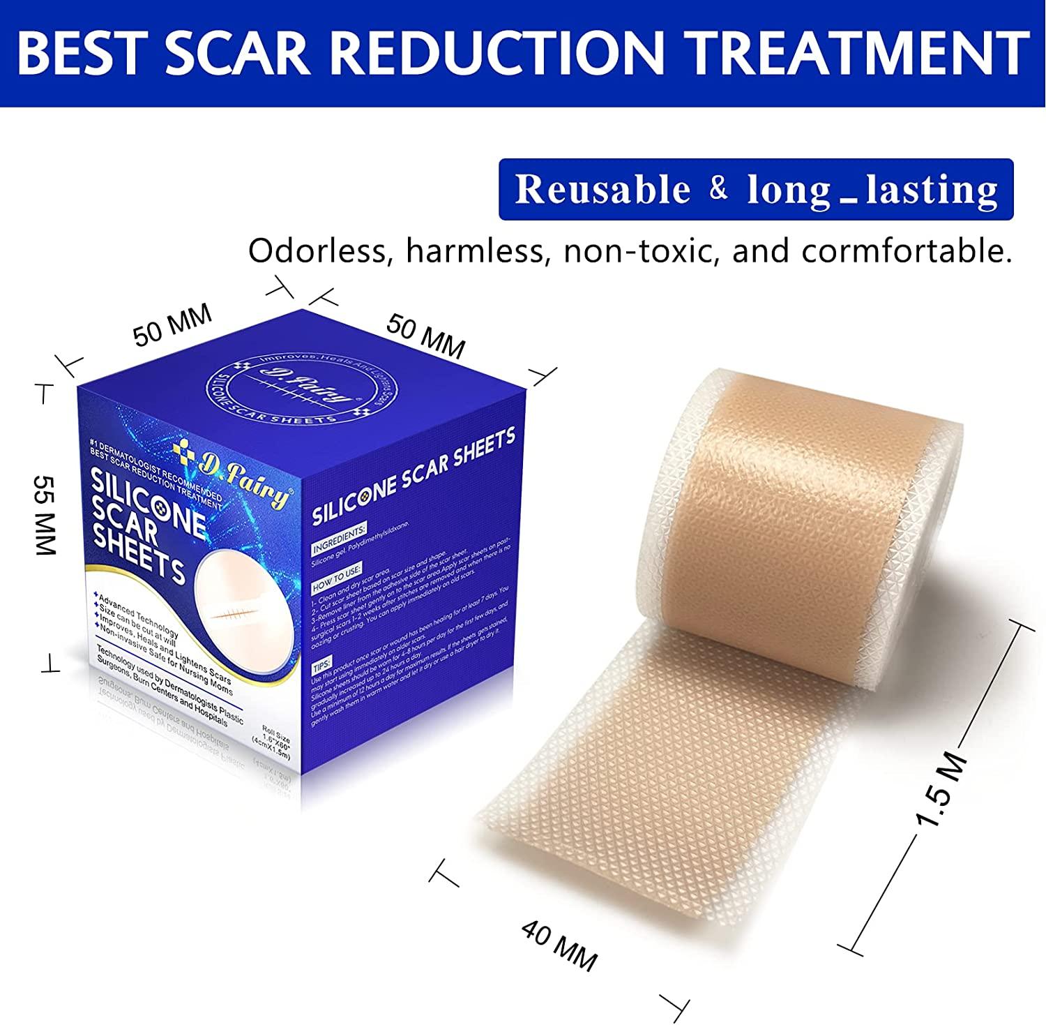Silicone Scar Sheets, Silicone Scar Tape Roll 1.6”x 60”(46 Month Supply), Soft Silicone Gel