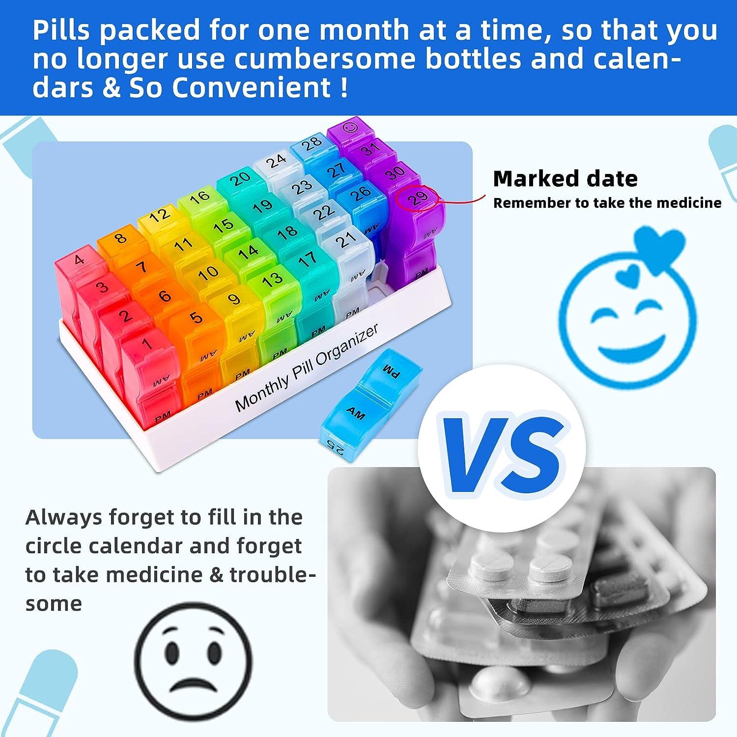 Monthly Pill Organizer 2 Times a Day,30 Day One Month Pill Box AM PM,31 Day  Pill Case Small Compartments to Hold Vitamins,Travel Medicine Organizer,31  Day Pill Organizer Twice a Day 1 Month
