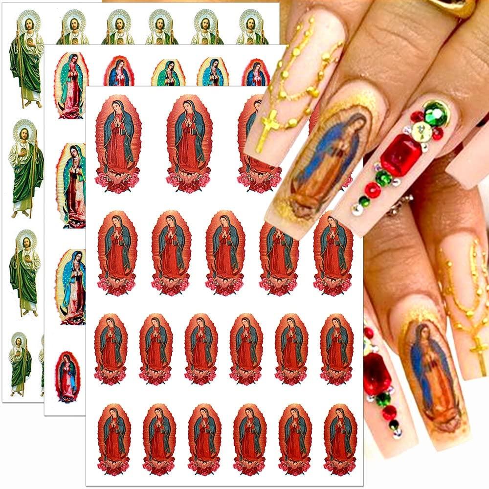 Virgin Mary Nail Stickers 3D San Judas SelfAdhesive Nail Art Decals 6