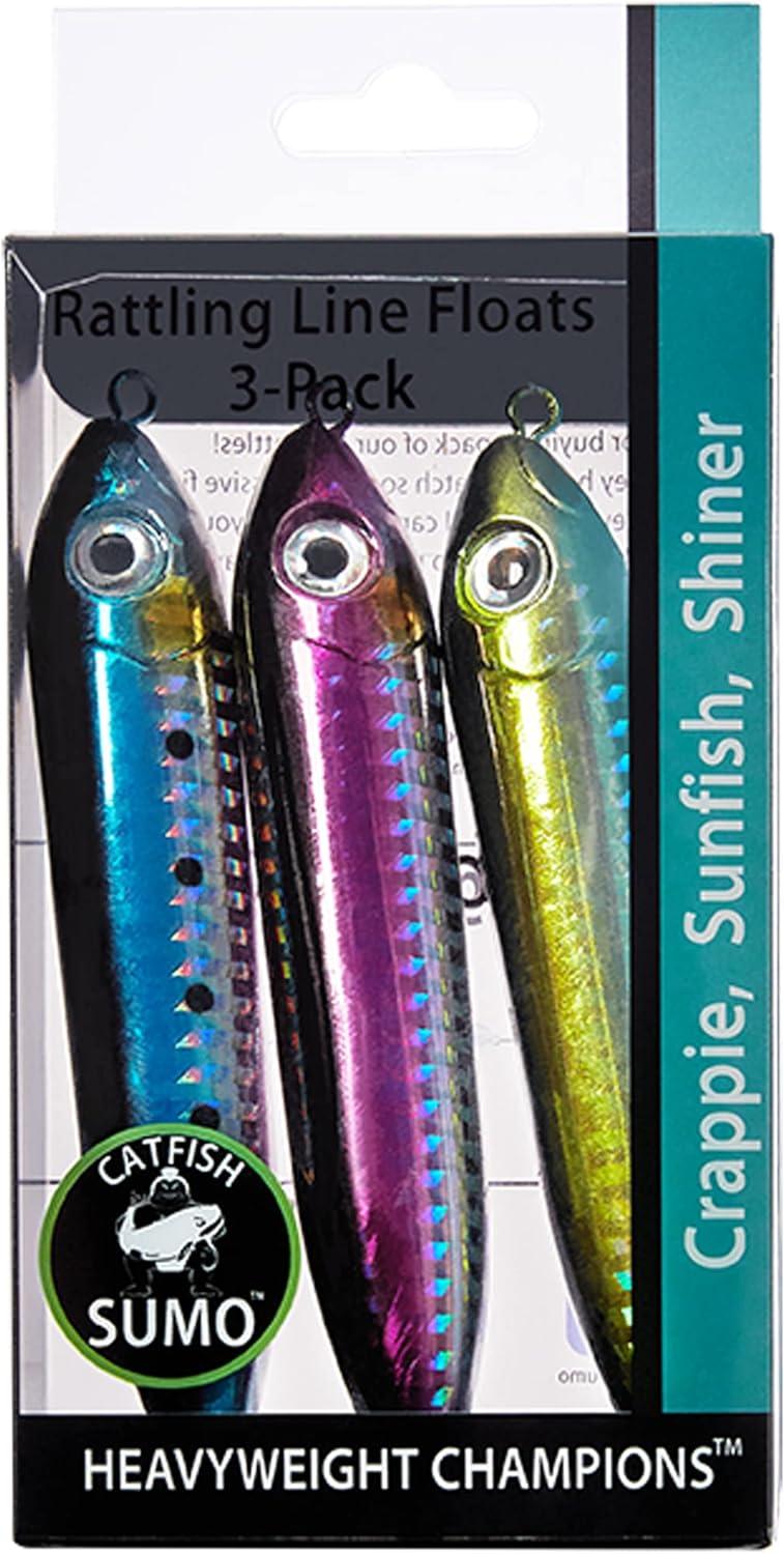 Catfish Rattling Line Float Lure for Catfishing Demon Dragon Style Peg for Santee  Rig Fishing 4 inch (3-Pack Green Sunfish Blue Crappie Purple Shiner)