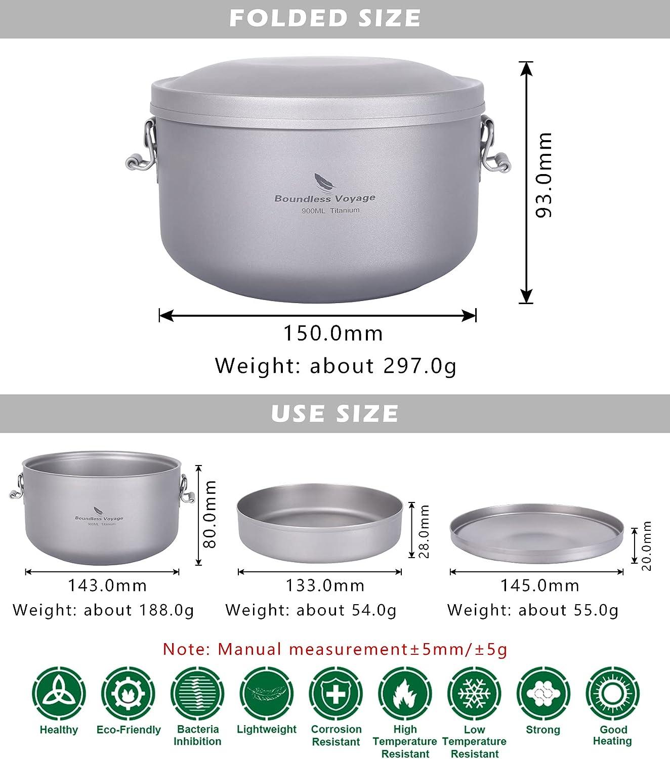 Boundless Voyage Outdoor Camping Titanium Single-Walled Bowls Pan Dish Plate Tableware Mess Kit - 18