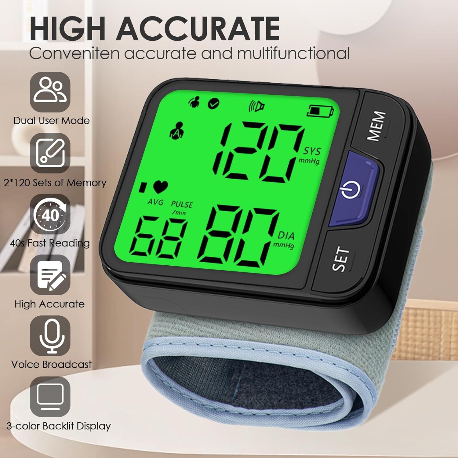 Aleshon Wrist Blood Pressure Monitor With Adjustable Cuff | 3-Color Indicator & Dual Memory Voice Large Lcd Display Digital Bp Machine Black - View #3