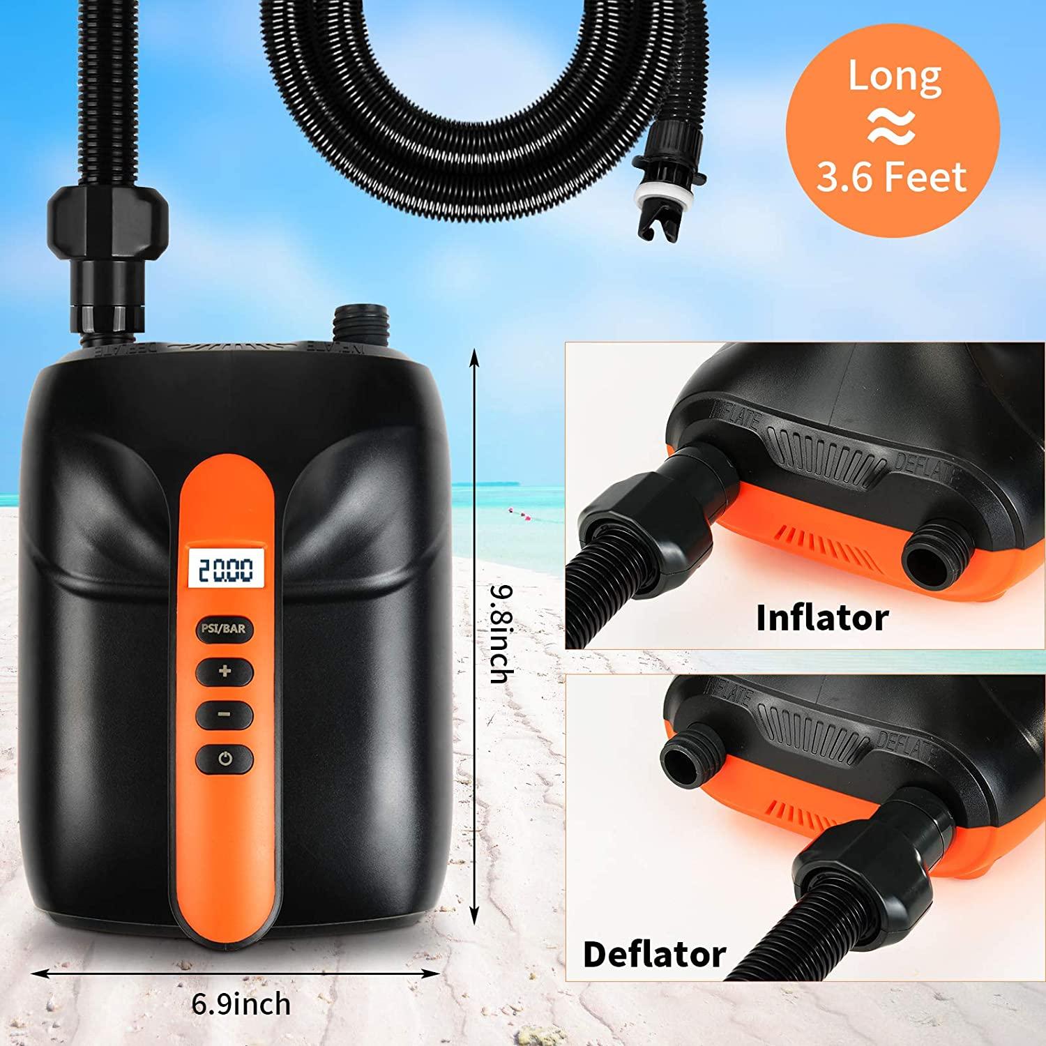 furein 20PSI High Pressure SUP Air Pump, Electric Paddle Board Pump  Auto-Off, Dual Stage Inflation & Deflation Function, 12V DC Car Connector  for