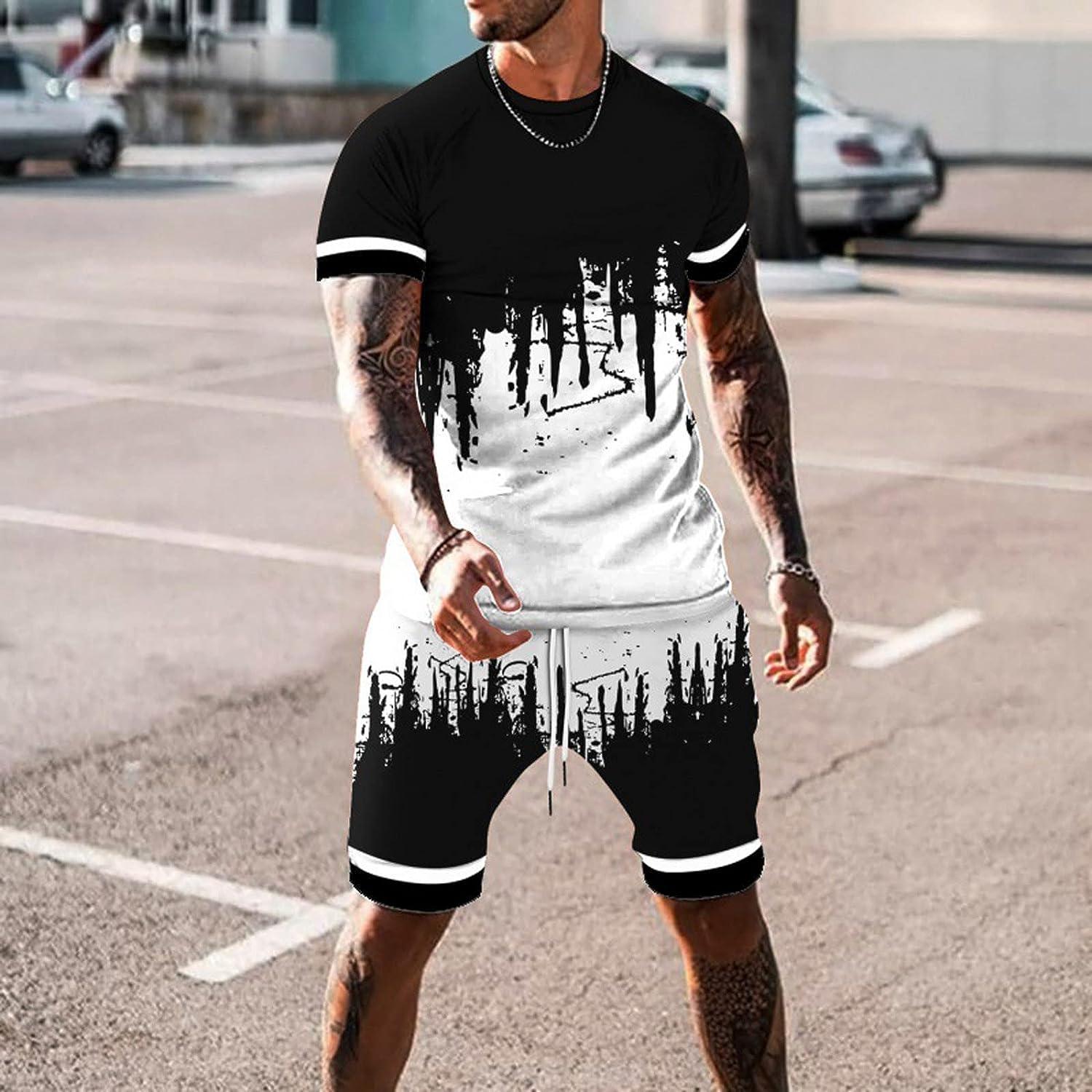 Mens Fashion Tracksuit Set Sports T-shirt Shorts Basketball Jersey Casual  Short Sleeve Men Clothing Oversized Tshirt Jogging Set