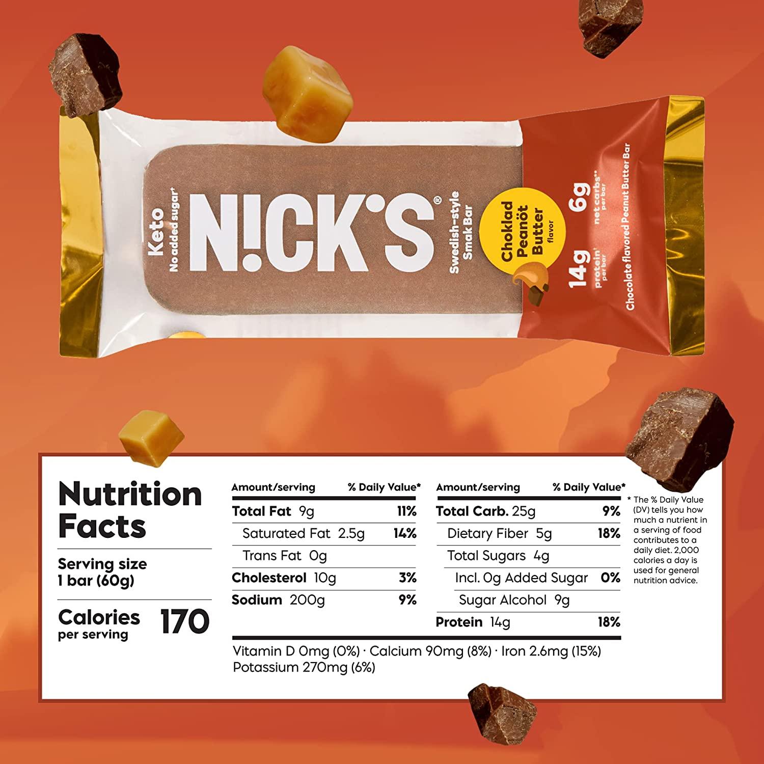 Nick's Smak Bar Refrigerated Protein Bar No Added Sugar Keto Snack