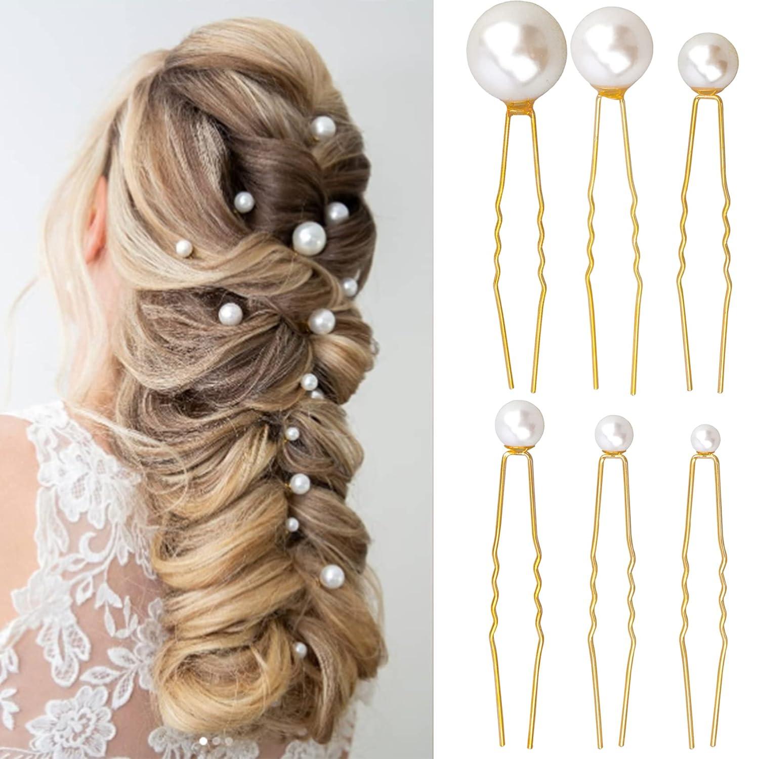 Messen 30 Pieces Wedding Pearl Hair Pins for Brides Bridal, Elegant Pearl Rhinestones Hair Pins Updos Hair Piece Hair Accessories for Brides Bridesmaid