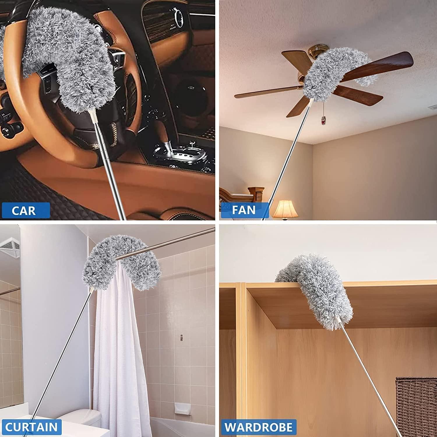 Dusters for Cleaning High Ceiling Fan, Microfiber Duster with Extension Pole 30-100 Inches, FUUNSOO Retractable Gap Dust Brush Cleaner Long Feather D