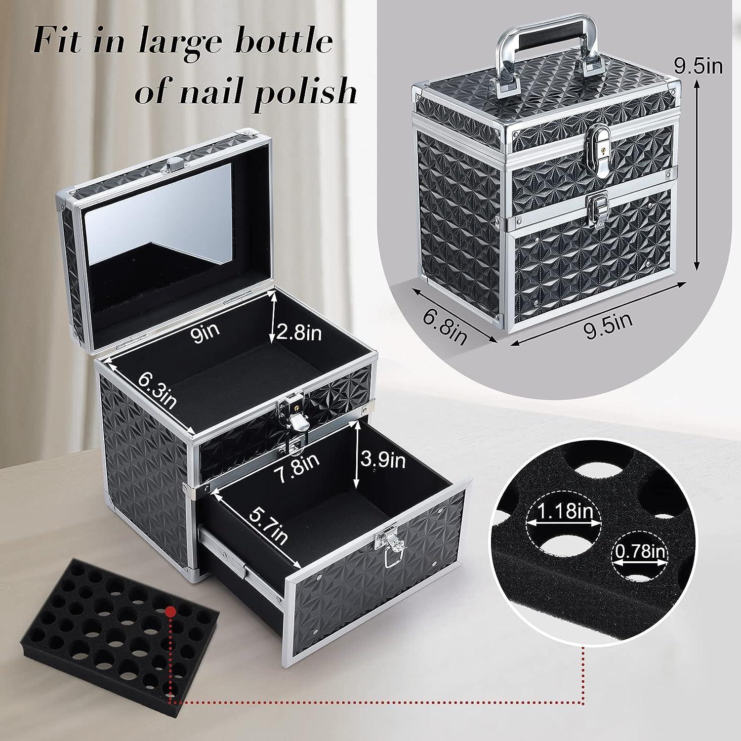 Costravio Nail Supplies Organizer Box Nail Polish Storage Case for Nail  Tech or Home Use With Drawer and Slots Travel Makeup Train Case Portable