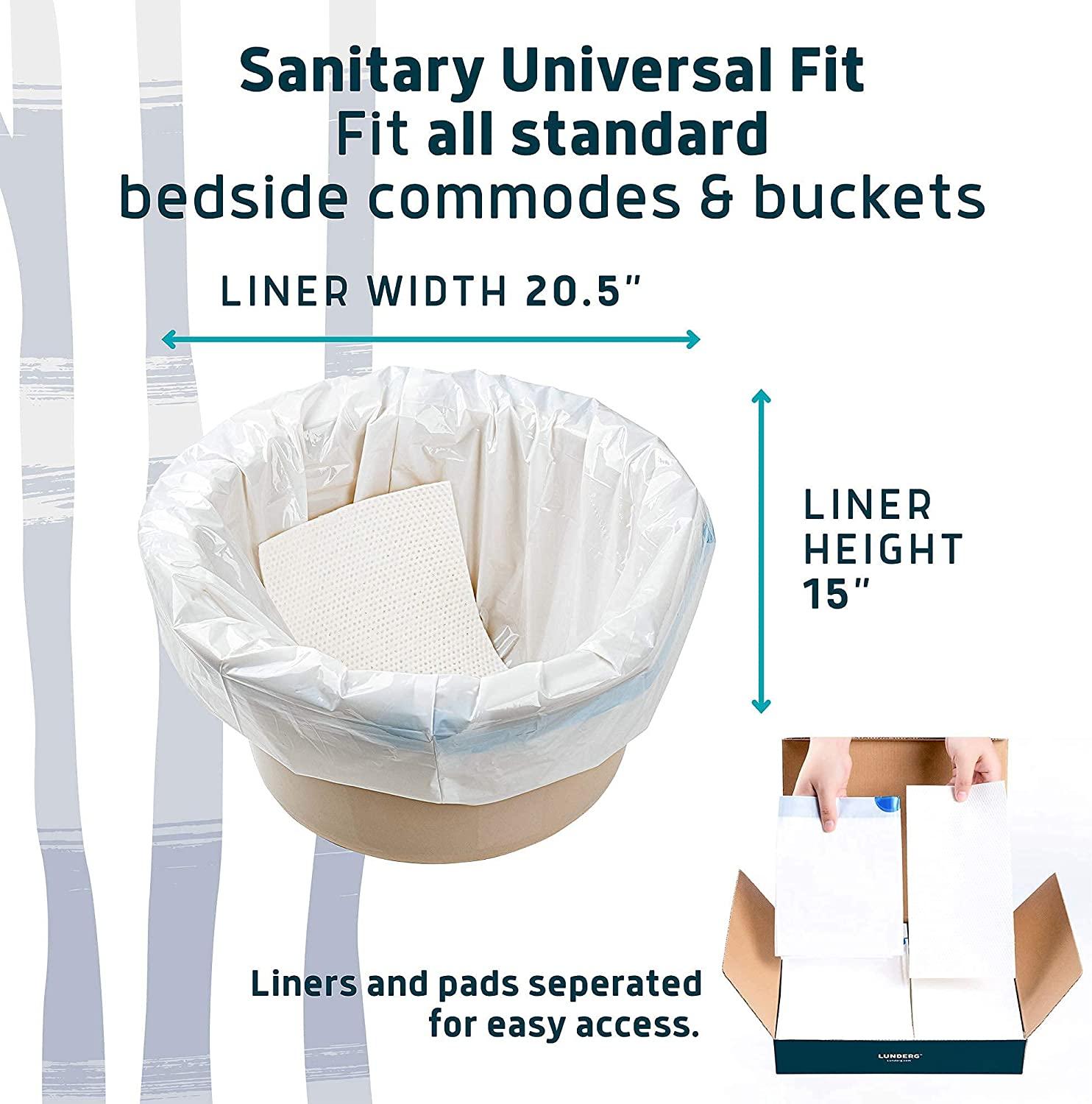 Lunderg Commode Liners with Absorbent Pads Value Pack Medical Grade