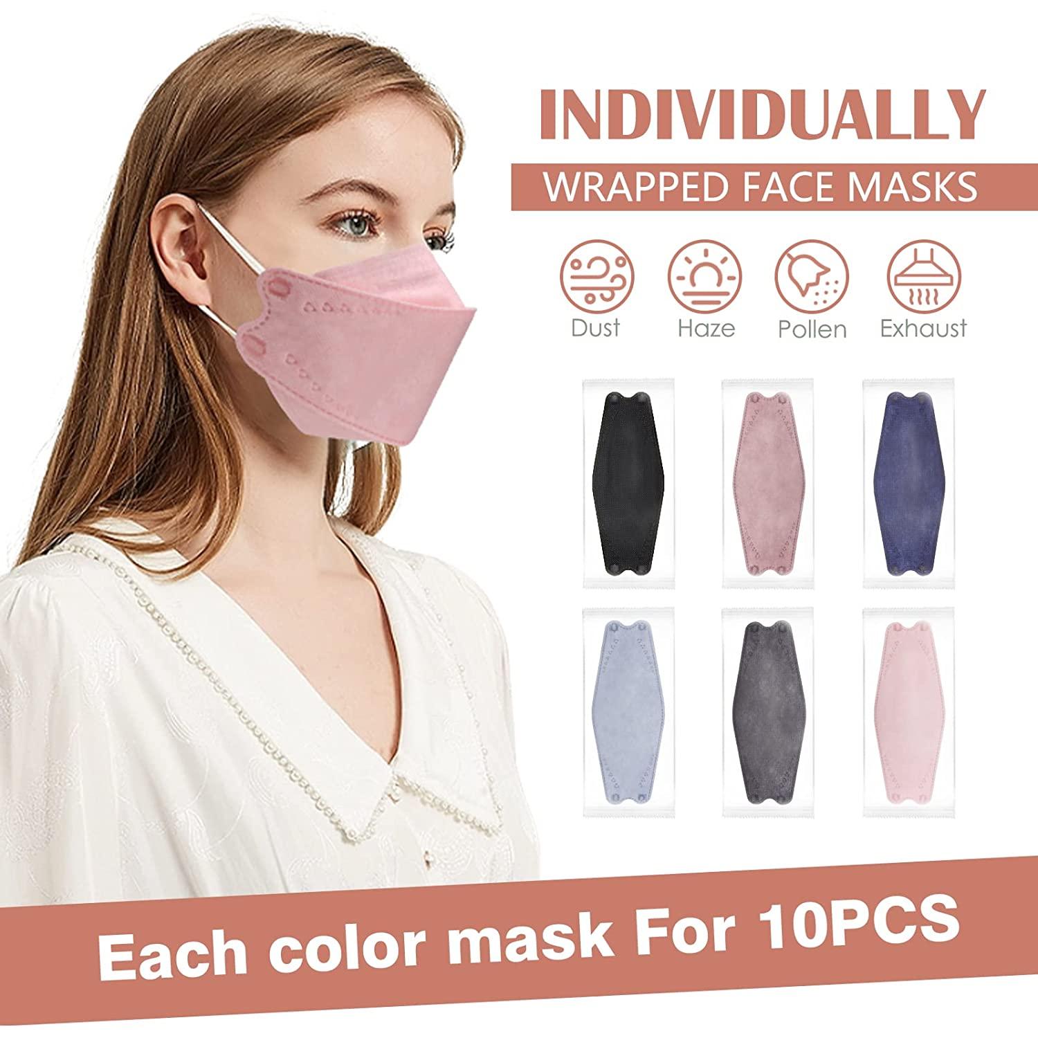 60 PCS KF94 Mask, 4 Ply Breathable Comfort Individually Wrapped Disposable Face  Mask, 3D Fish Type KF94 Masks for Adults, KF94 Face Masks Suitable for  Daily Protection (Multicolor)